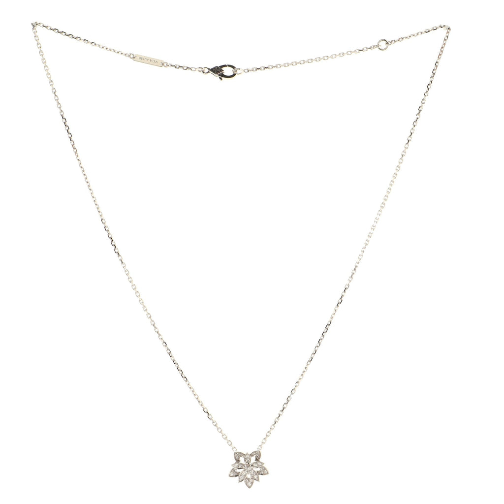 Lotus Clip Pendant Necklace 18K White Gold with Pave Diamonds Mini