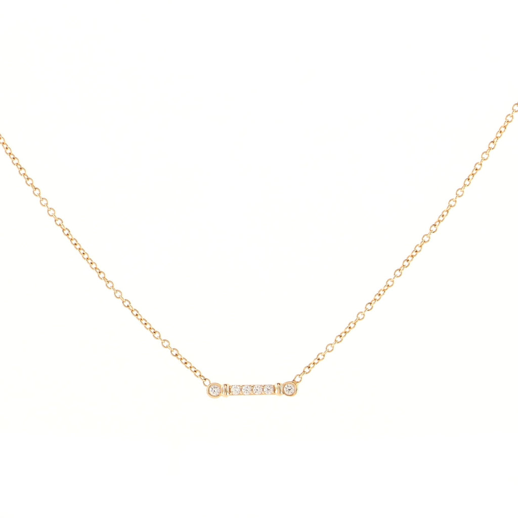 Fleur de Lis Key Bar Pendant Necklace 18K Rose Gold with Diamonds