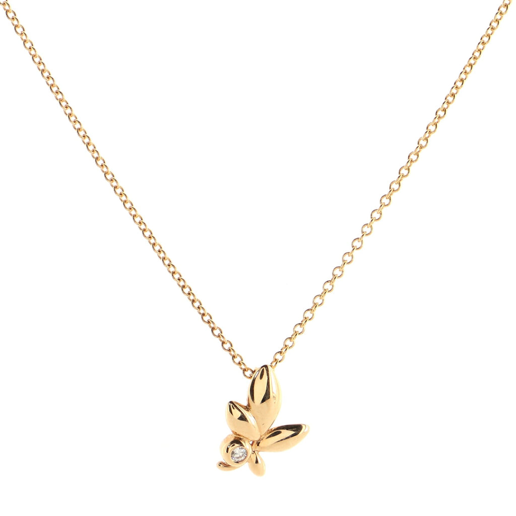 Paloma Picasso Olive Leaf Pendant Necklace 18K Rose Gold with Diamond Mini