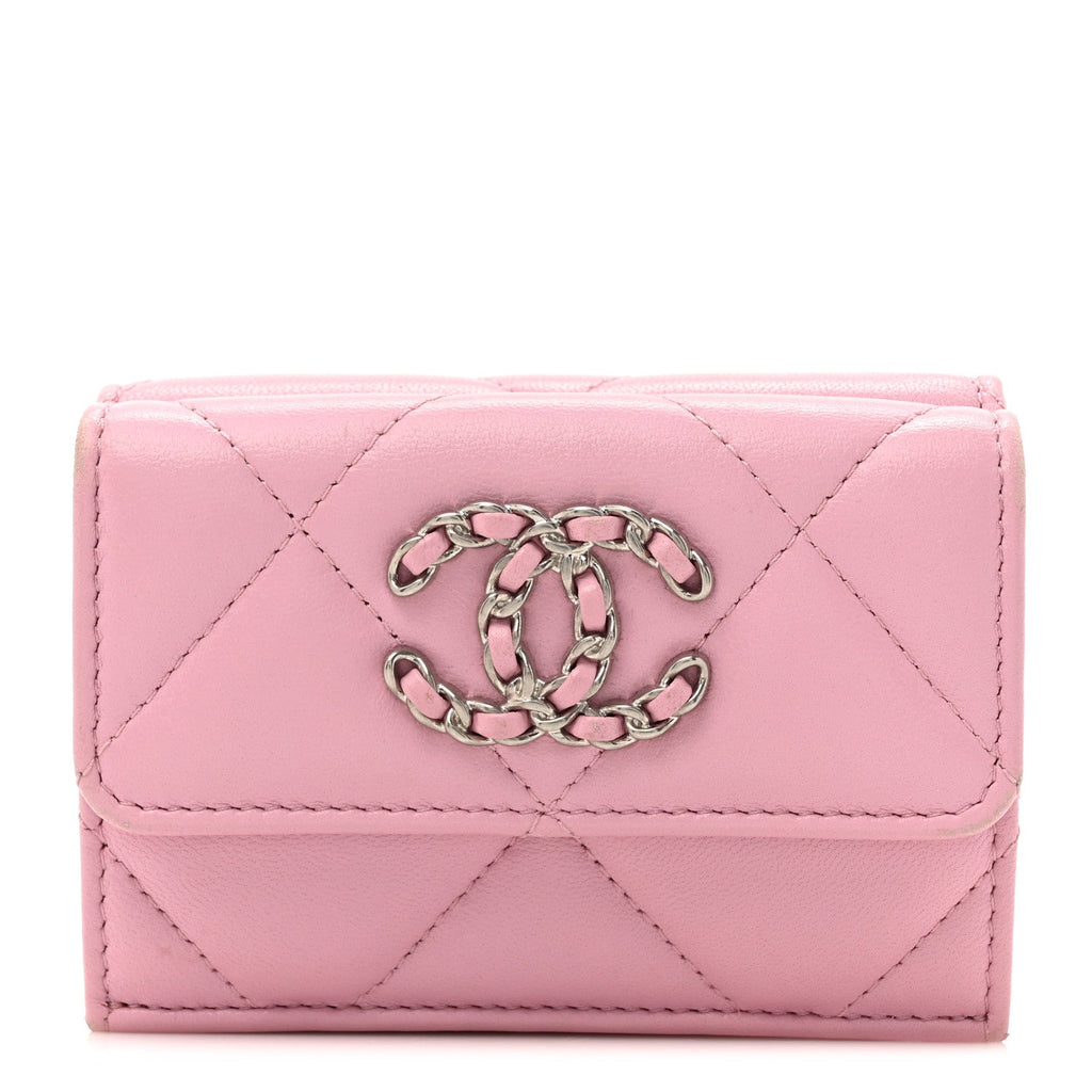Goatskin Quilted Chanel 19 Small Flap Wallet Pink