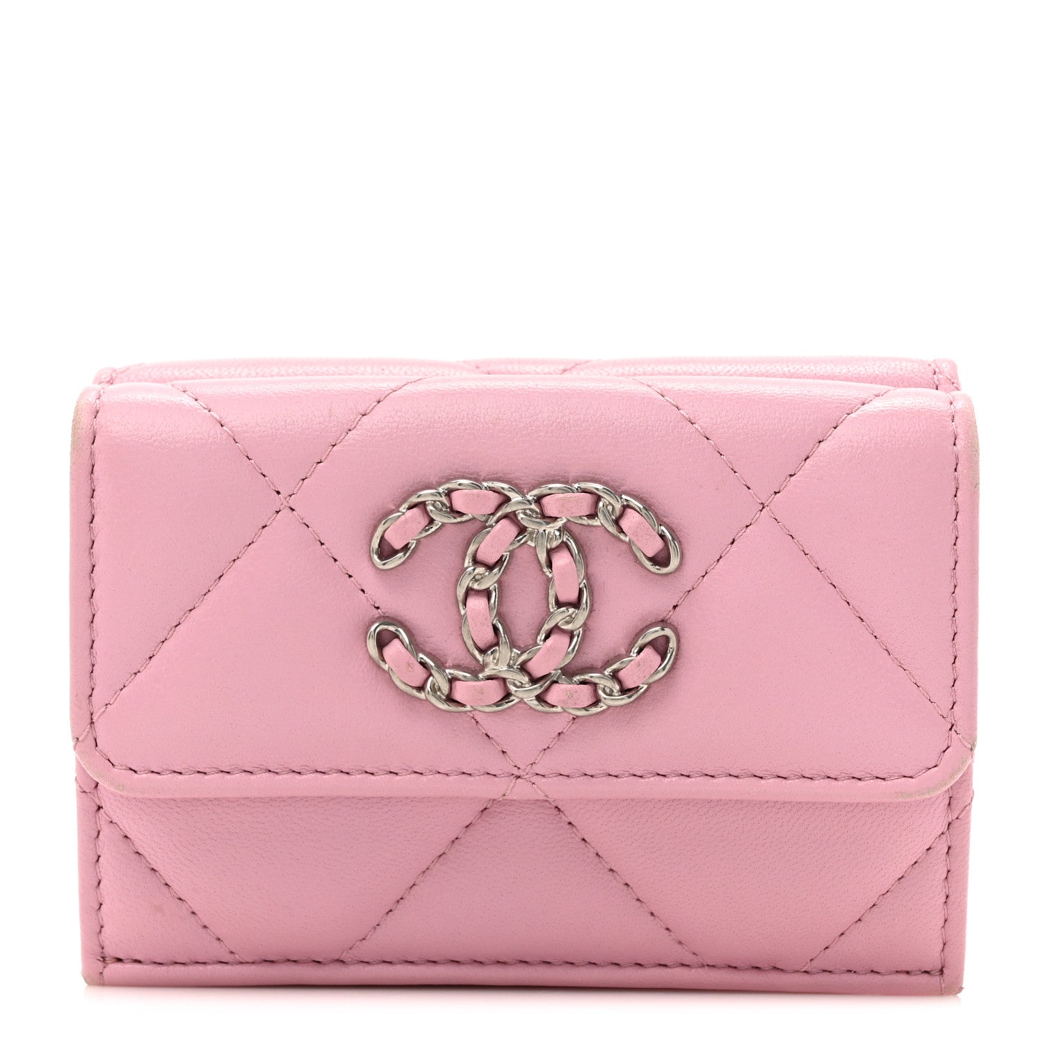Goatskin Quilted Chanel 19 Small Flap Wallet Pink