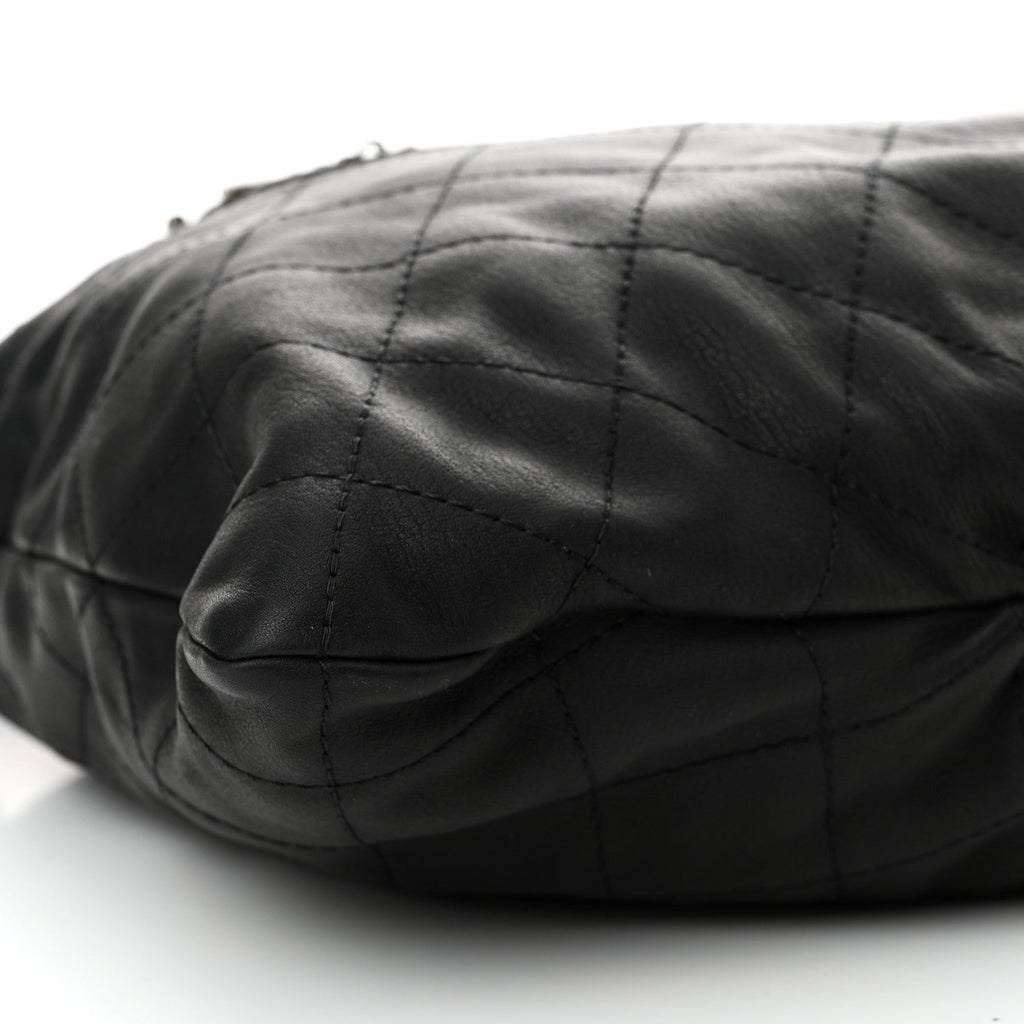 Calfskin Stitched Double Zip Hobo Black