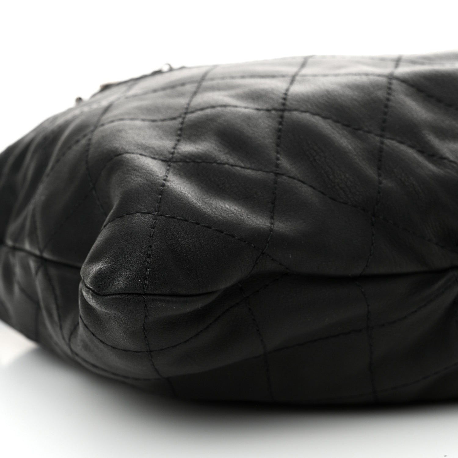 Calfskin Stitched Double Zip Hobo Black