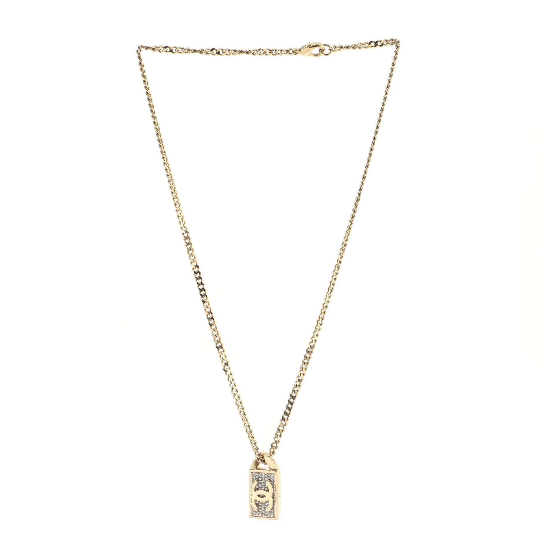 CC Dog Tag Pendant Necklace Metal with Crystals