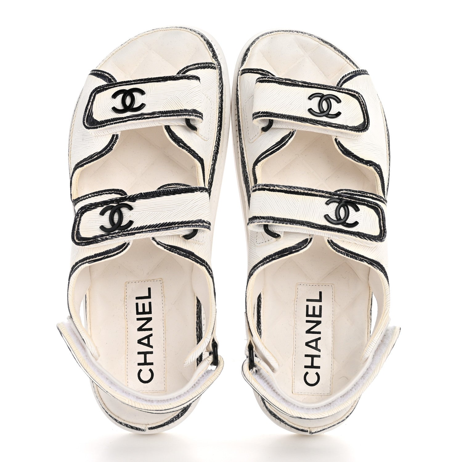 Calfskin Printed Velcro Dad Sandals 38 White Black