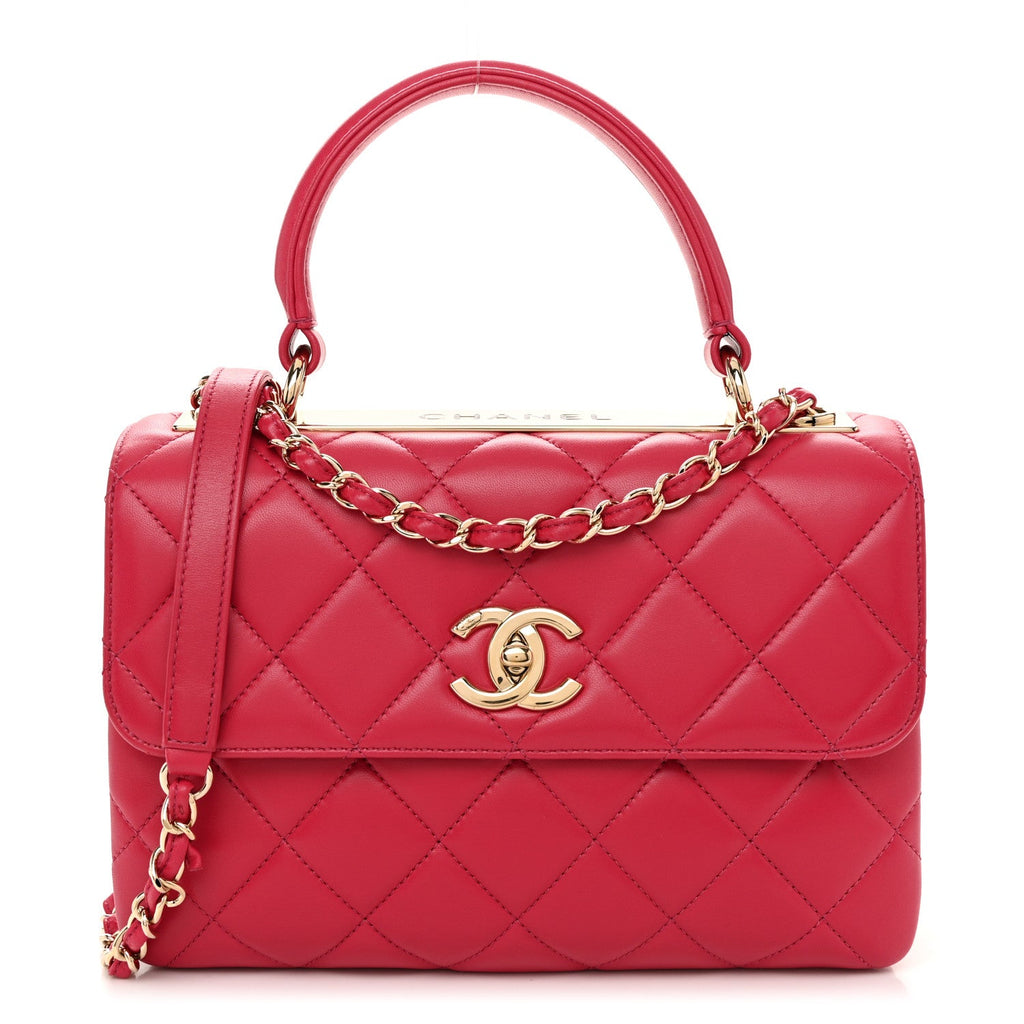 Lambskin Quilted Small Trendy CC Flap Dual Handle Bag Dark Pink