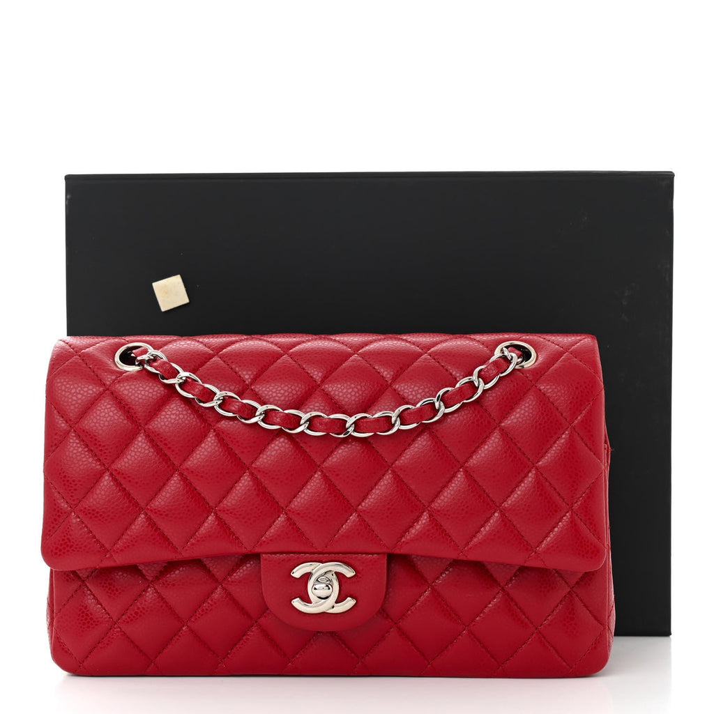 Caviar Quilted Medium Double Flap Red