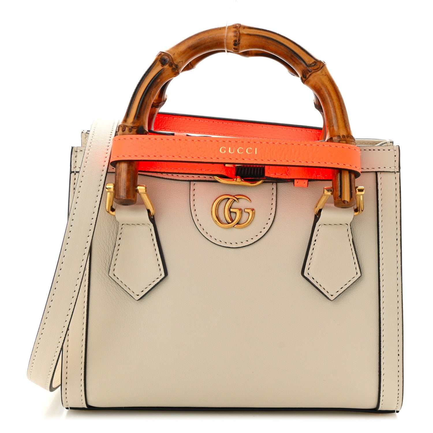 Wonka Grain Calfskin Mini Diana Tote Bag Mystic White Orange Fluo