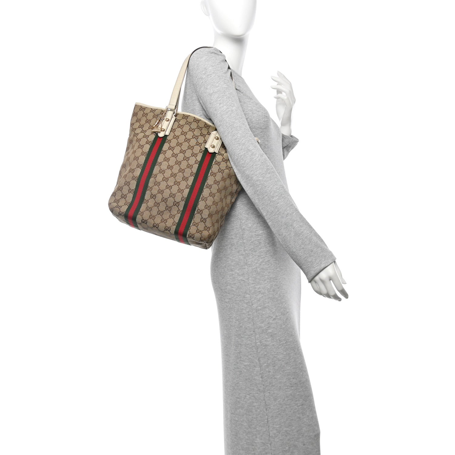 GG Monogram Web Jolicoeur Vertical Shopping Tote Off White