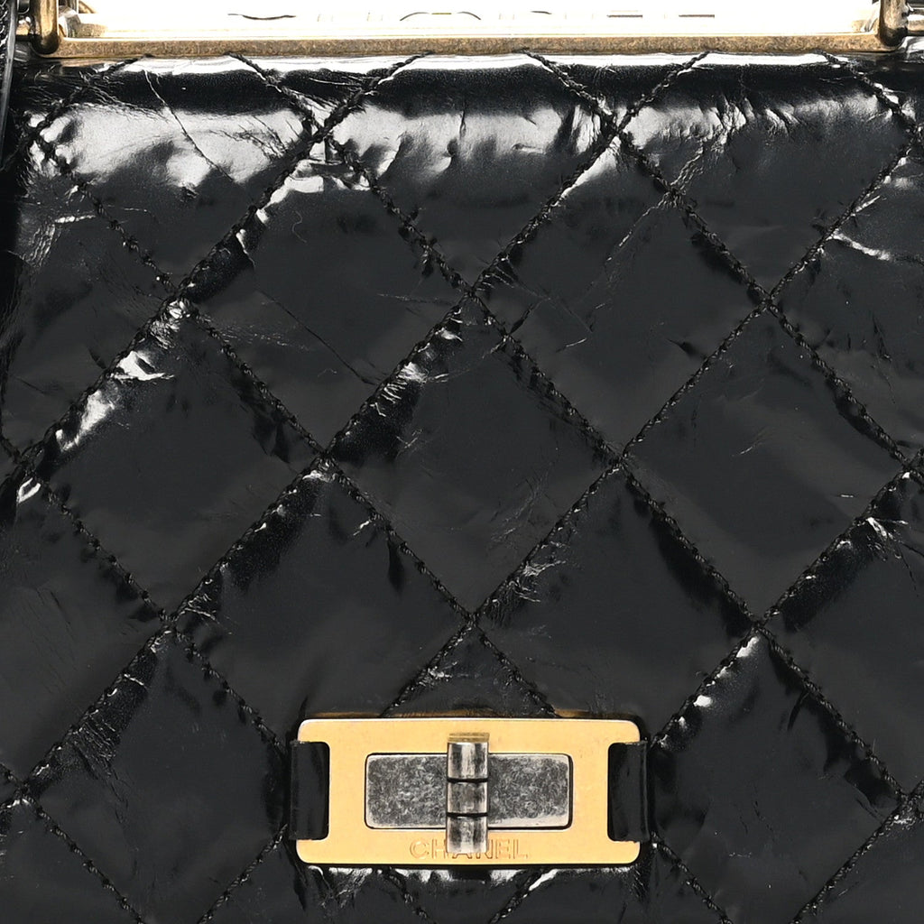 Glazed Crumpled Calfskin Quilted Mini Rita Top Handle Flap Black