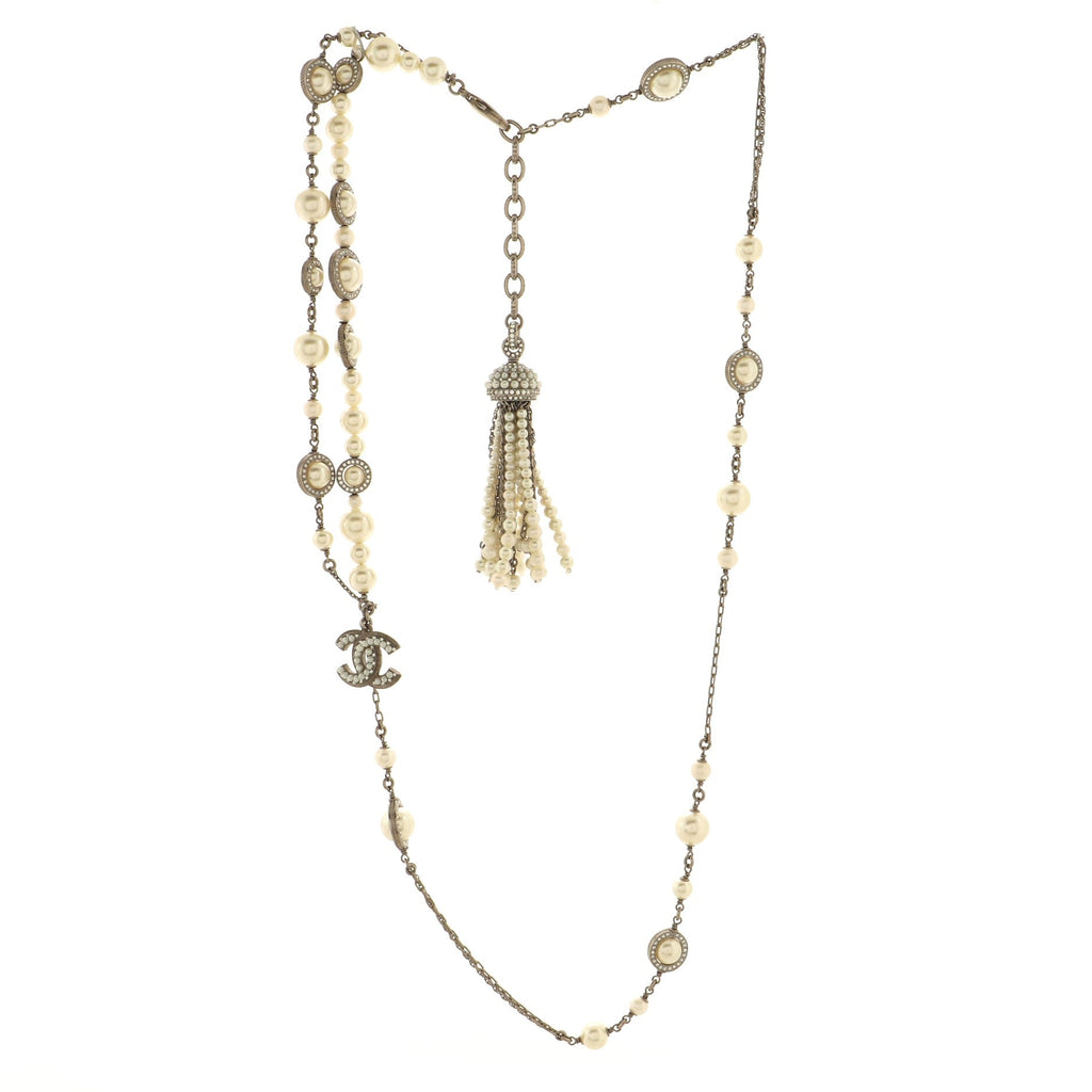 CC Long Necklace Faux Pearls and Metal