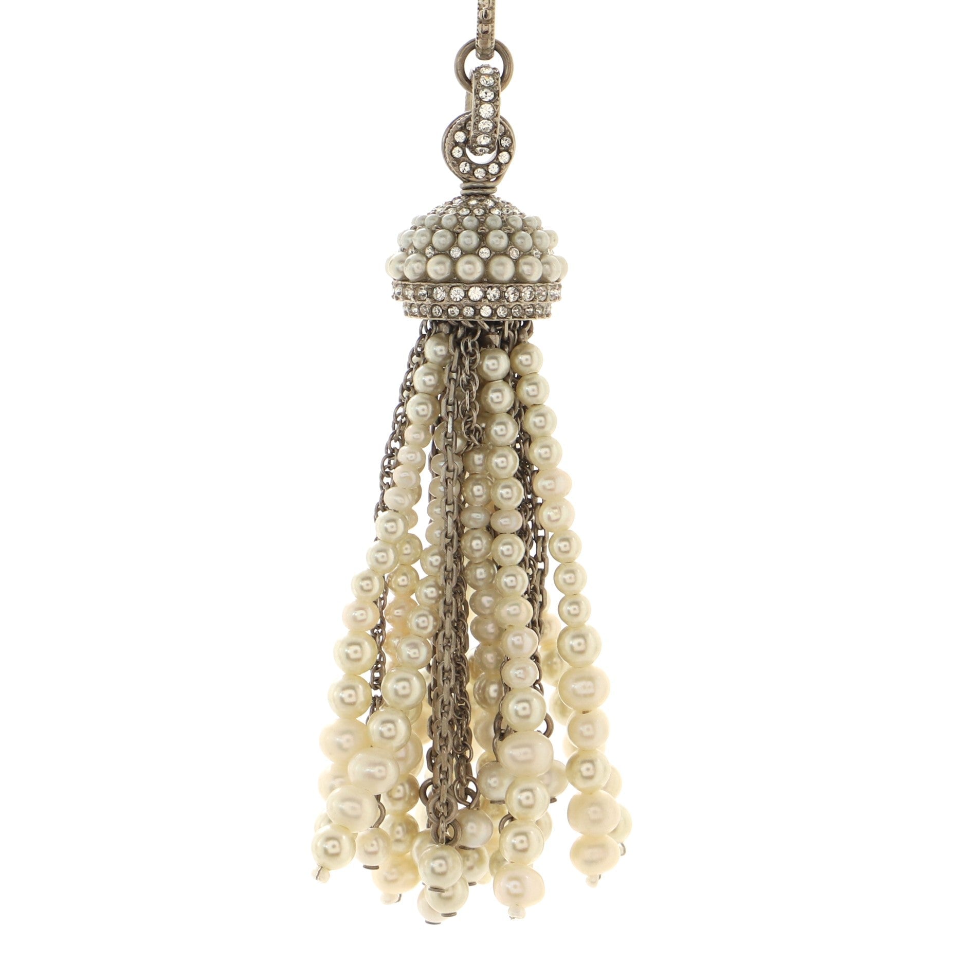 CC Long Necklace Faux Pearls and Metal