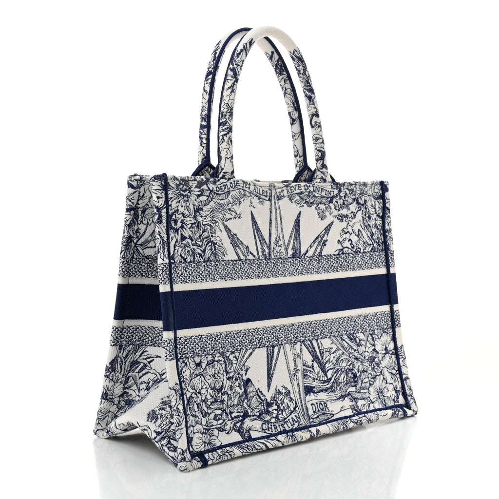 Canvas Embroidered Medium Reve d'Infini Book Tote Blue