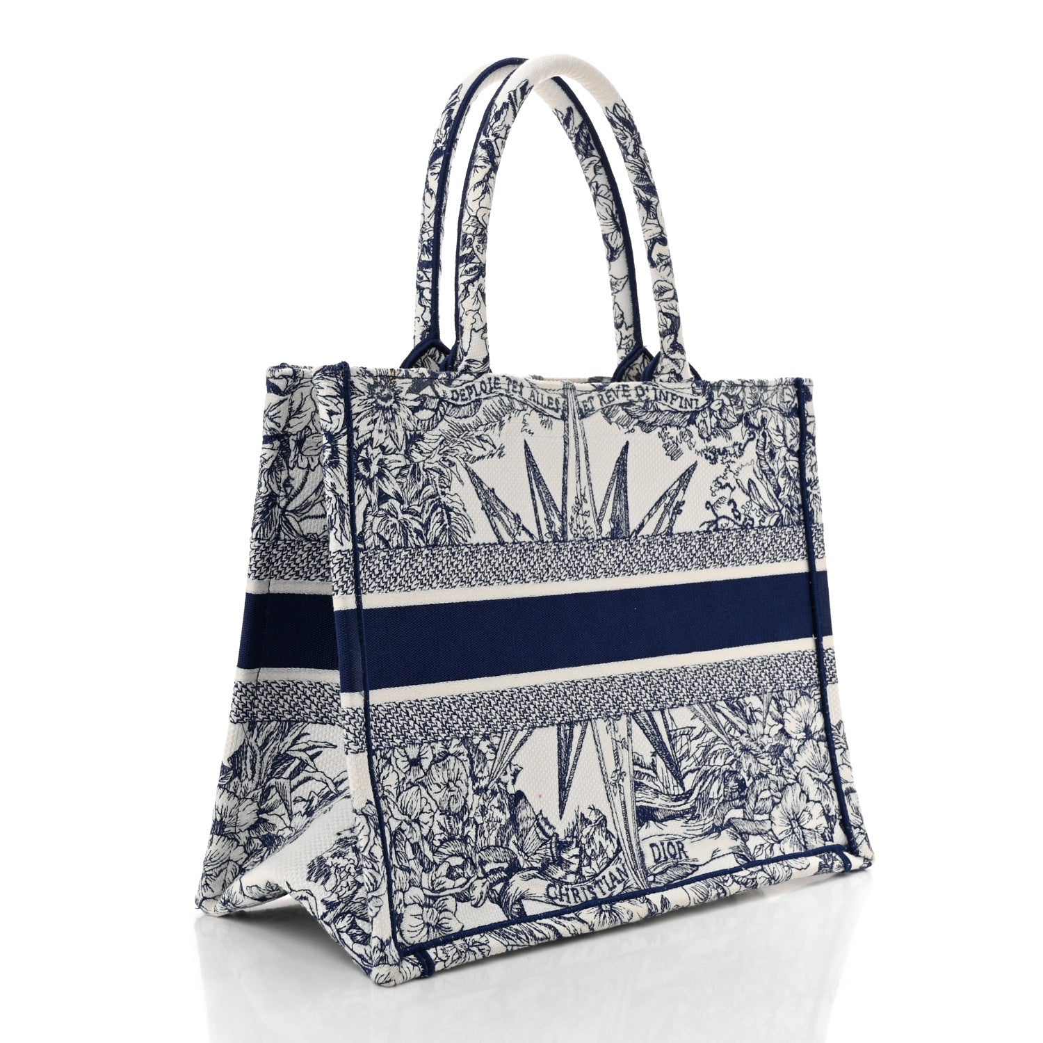 Canvas Embroidered Medium Reve d'Infini Book Tote Blue