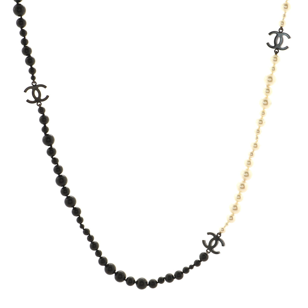 CC Long Necklace Faux Pearls and Metal