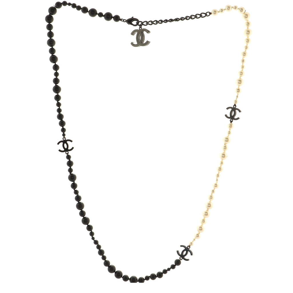 CC Long Necklace Faux Pearls and Metal