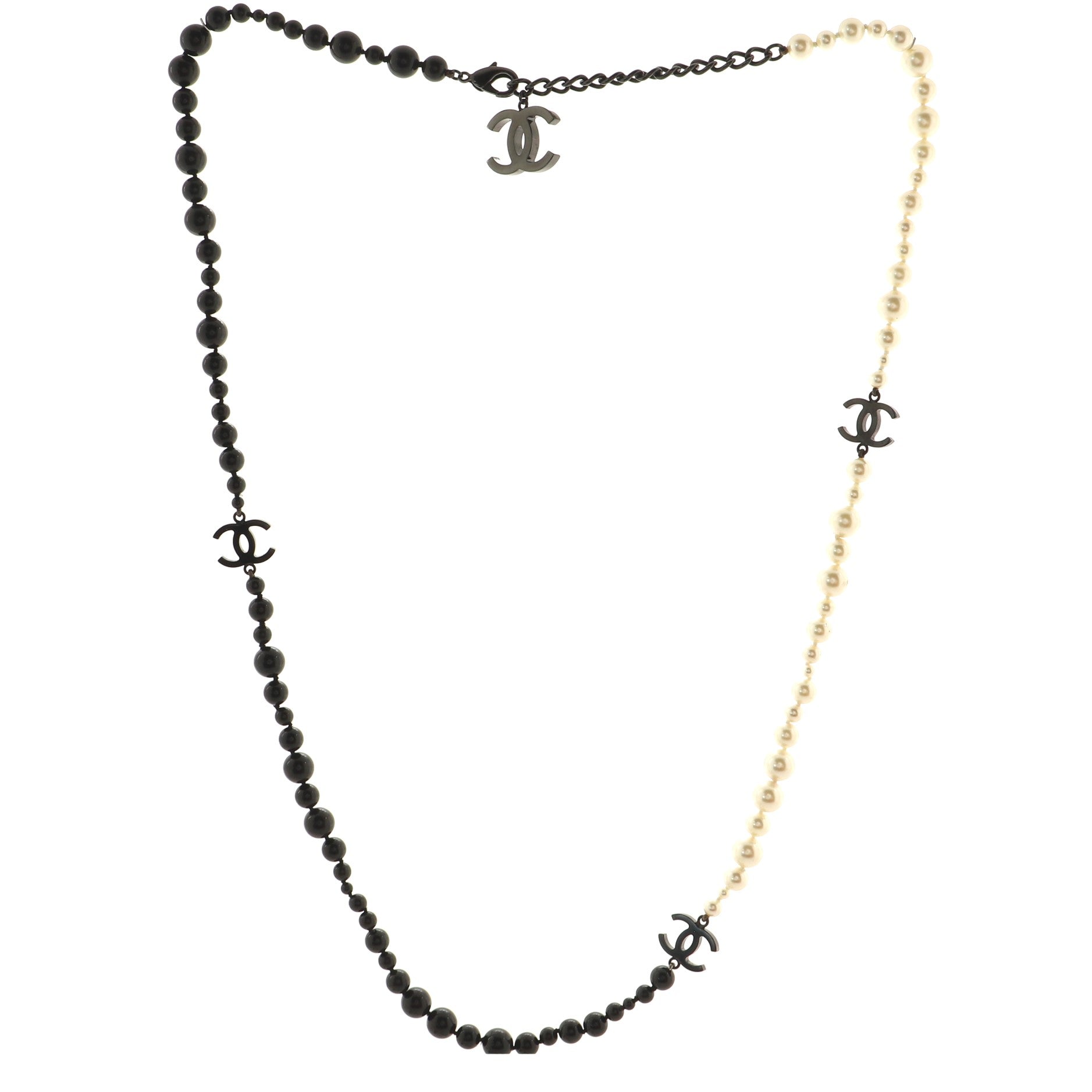 CC Long Necklace Faux Pearls and Metal