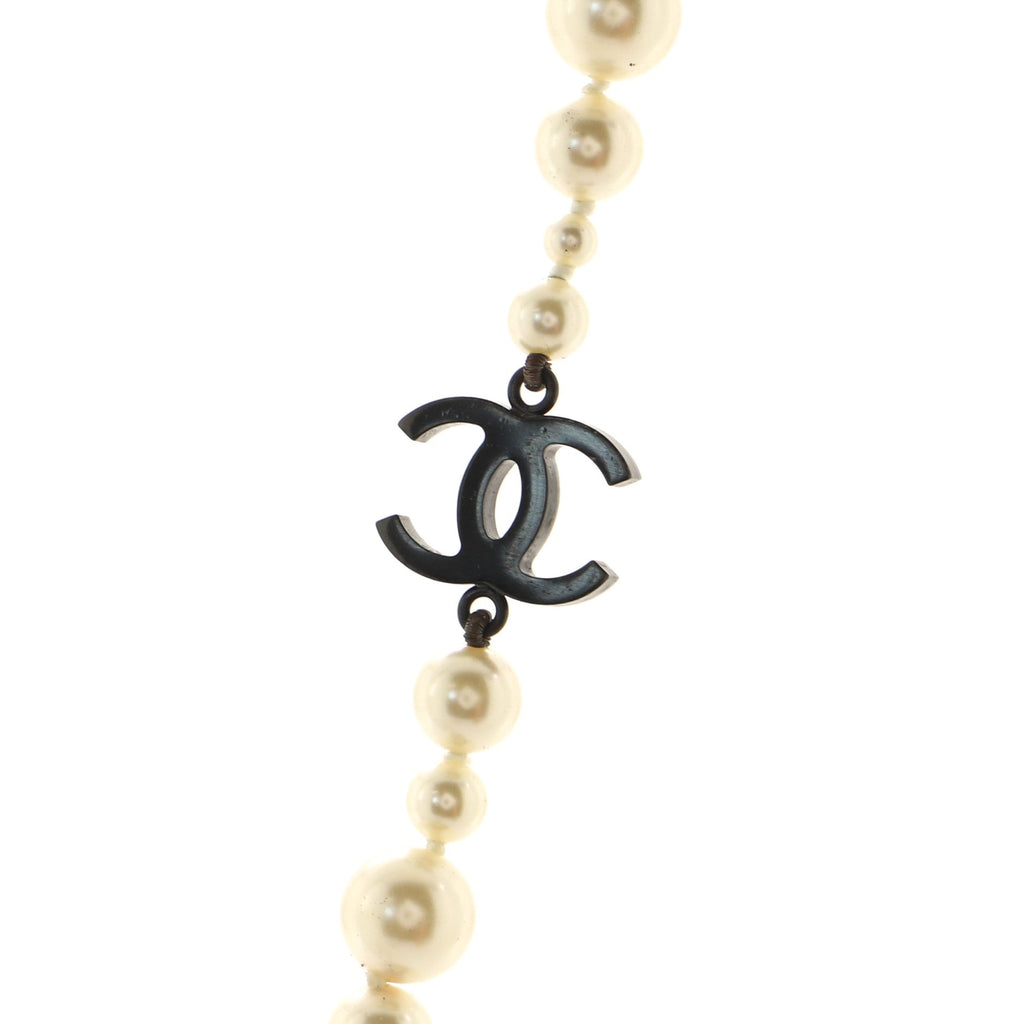 CC Long Necklace Faux Pearls and Metal