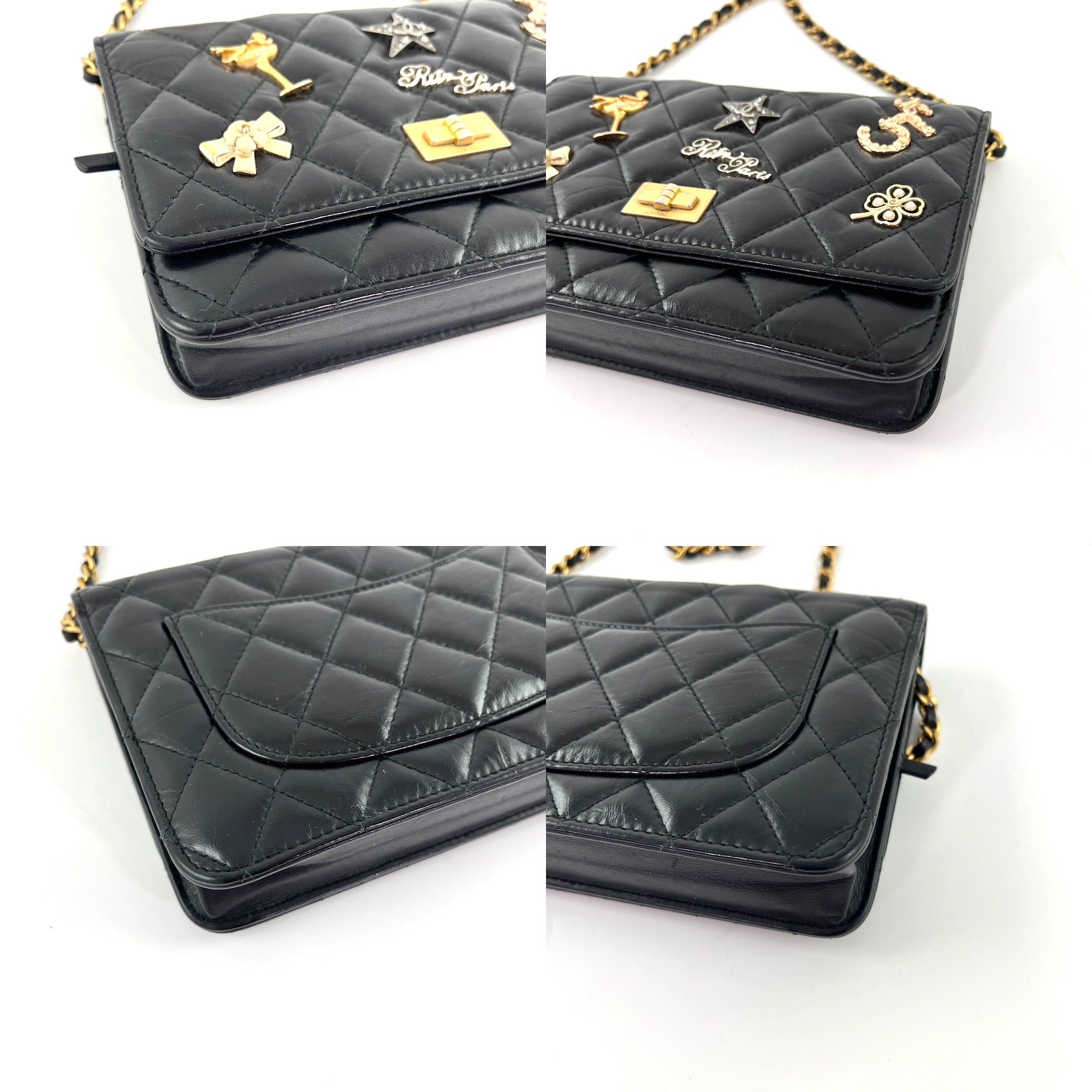 CHANEL Black Calfskin Charm Reissue 2.55 Wallet on Chain Crossbody Flap Bag