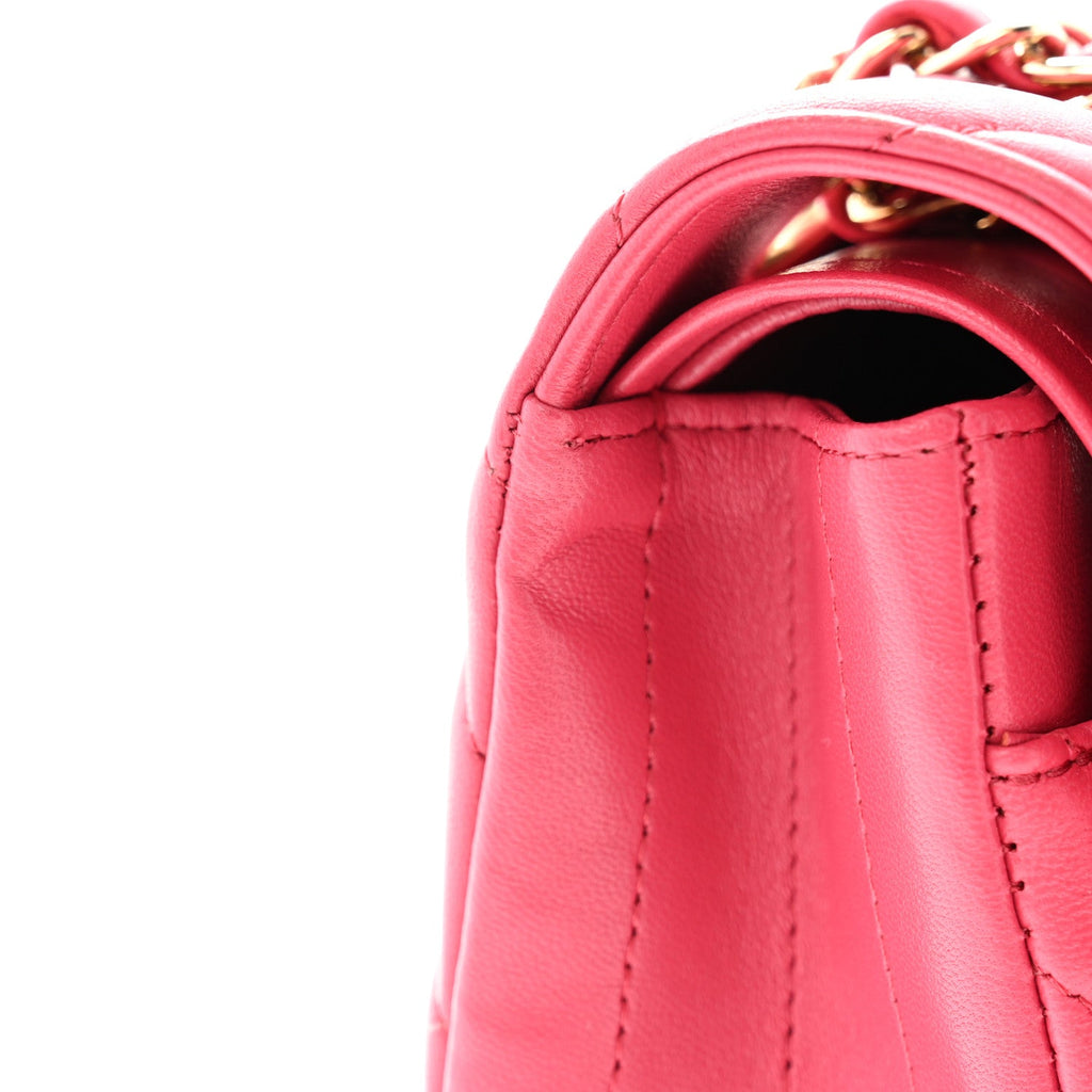 Lambskin Chevron Quilted Small Double Flap Pink