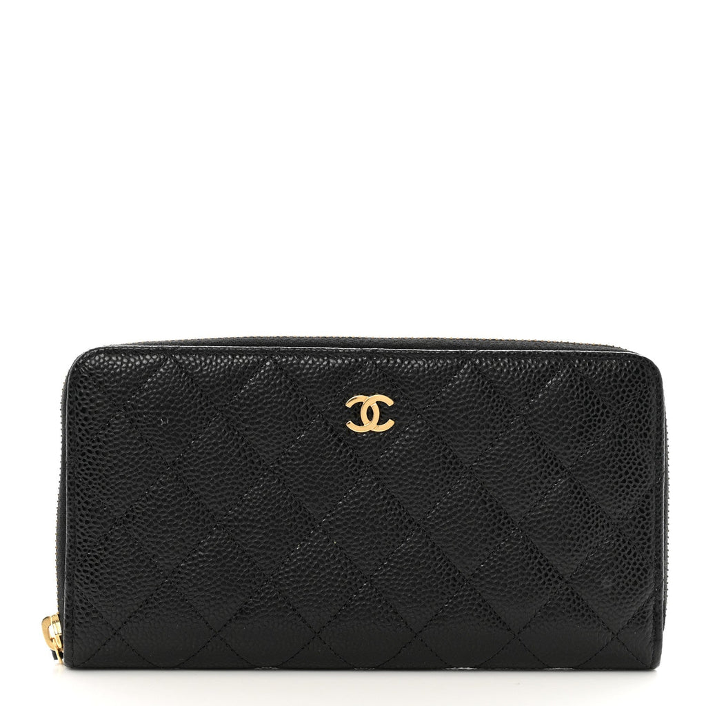 Caviar Quilted Large Gusset Zip Around Wallet Black