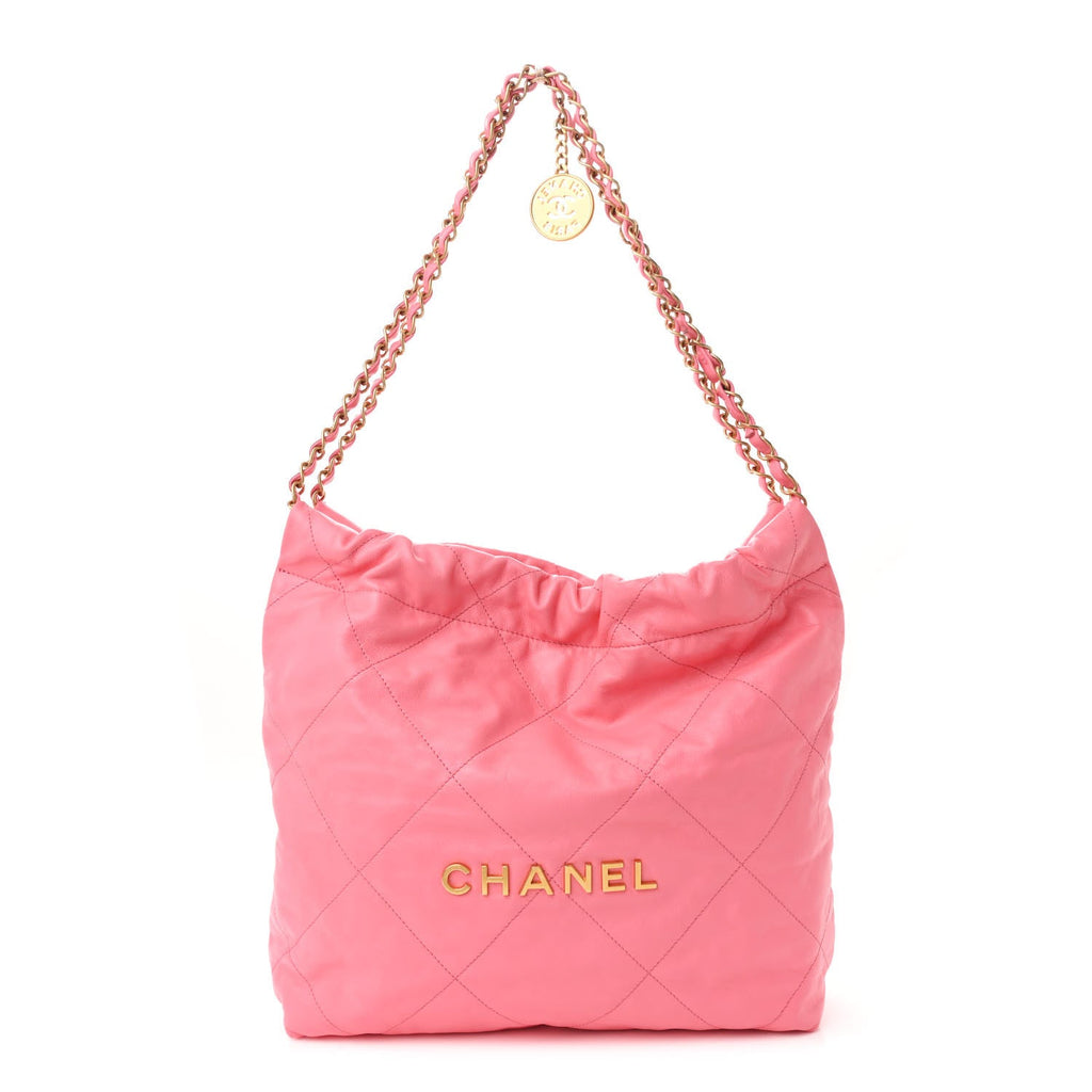 Shiny Calfskin Quilted Small Chanel 22 Coral Pink