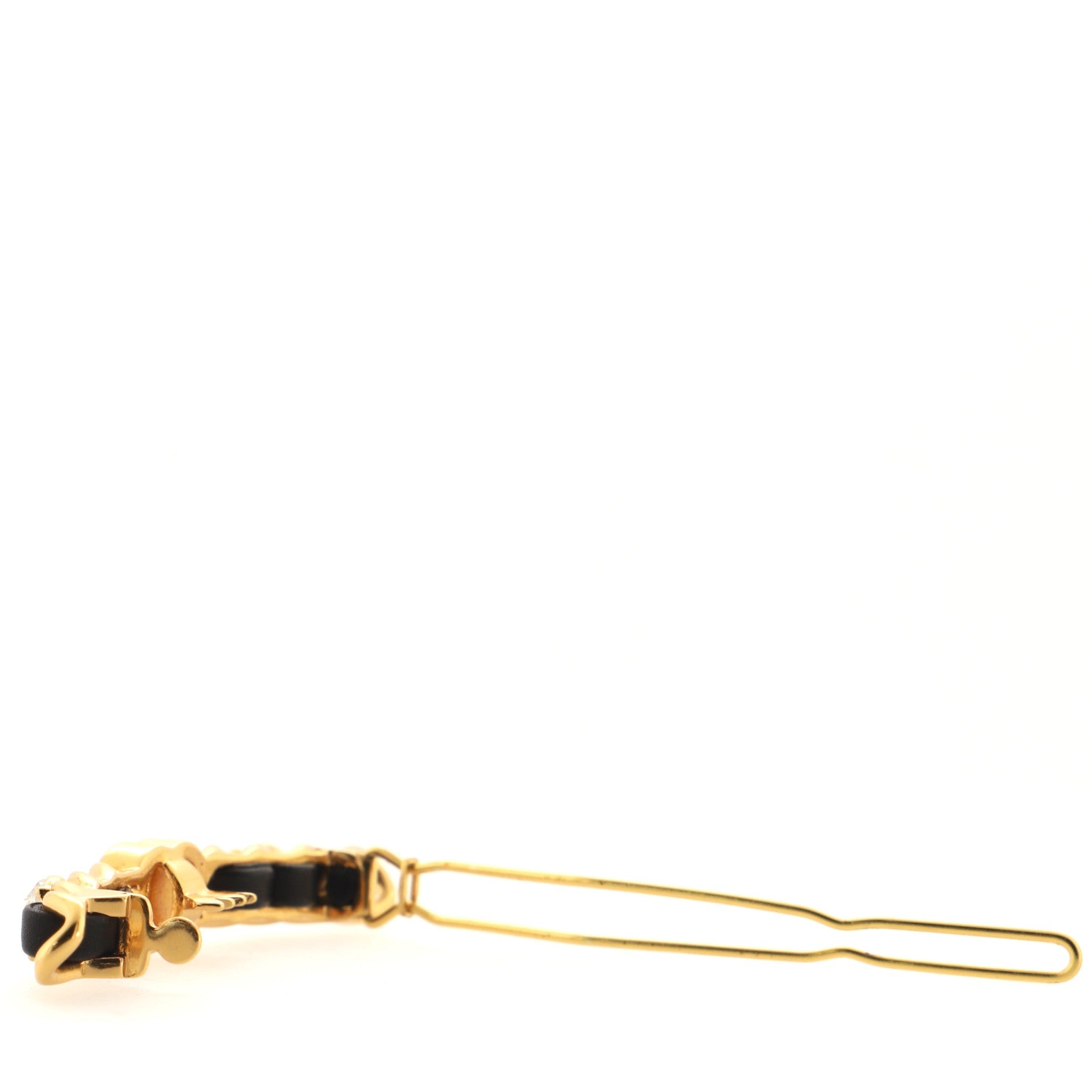Chain CC Turnlock Hair Clip Metal with Leather and Crystals XS