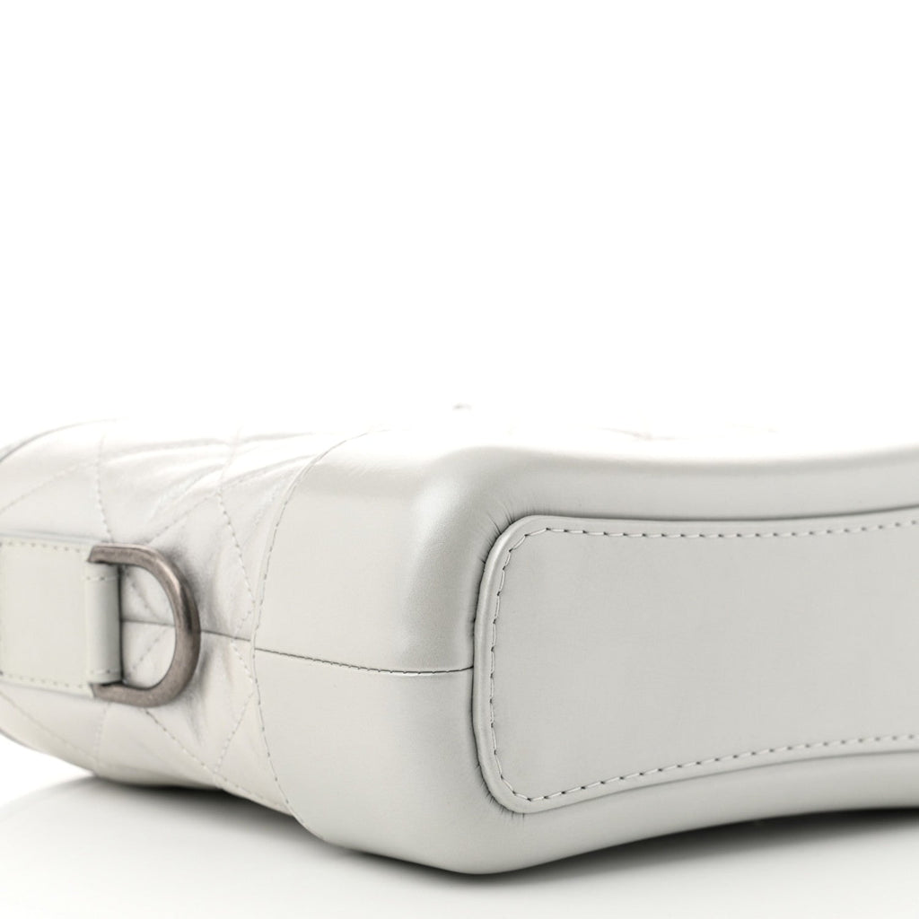 Metallic Aged Calfskin Quilted Small Gabrielle Hobo Light Silver