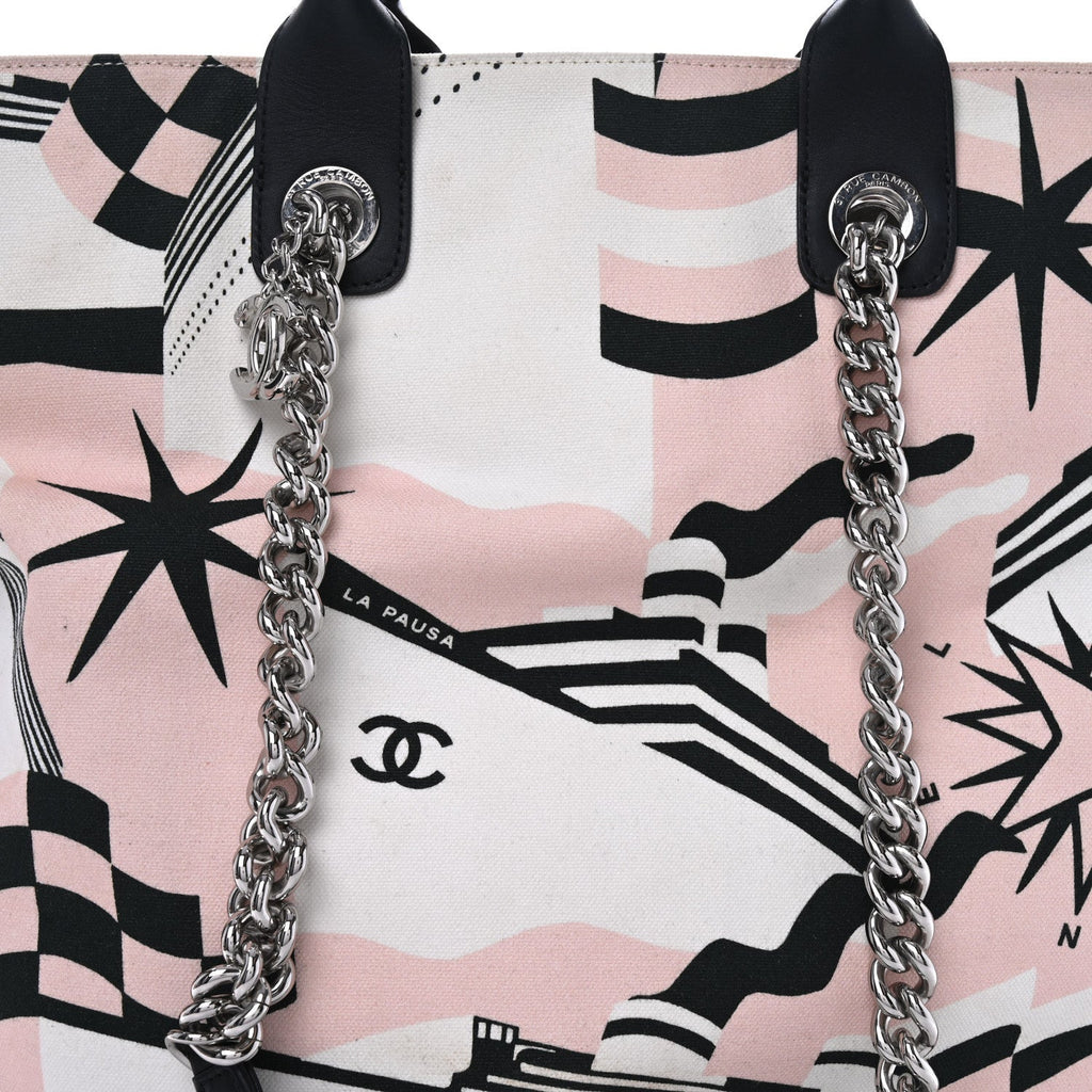 Canvas Cruise Print Tote Pink White Black