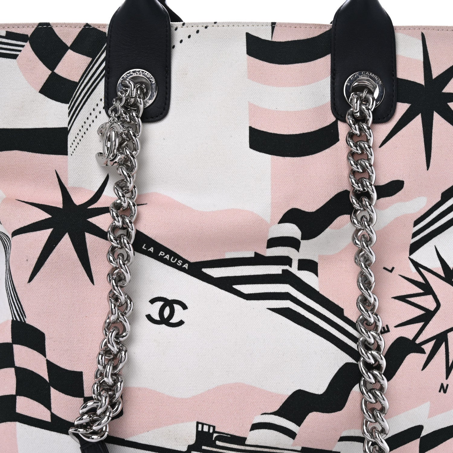 Canvas Cruise Print Tote Pink White Black