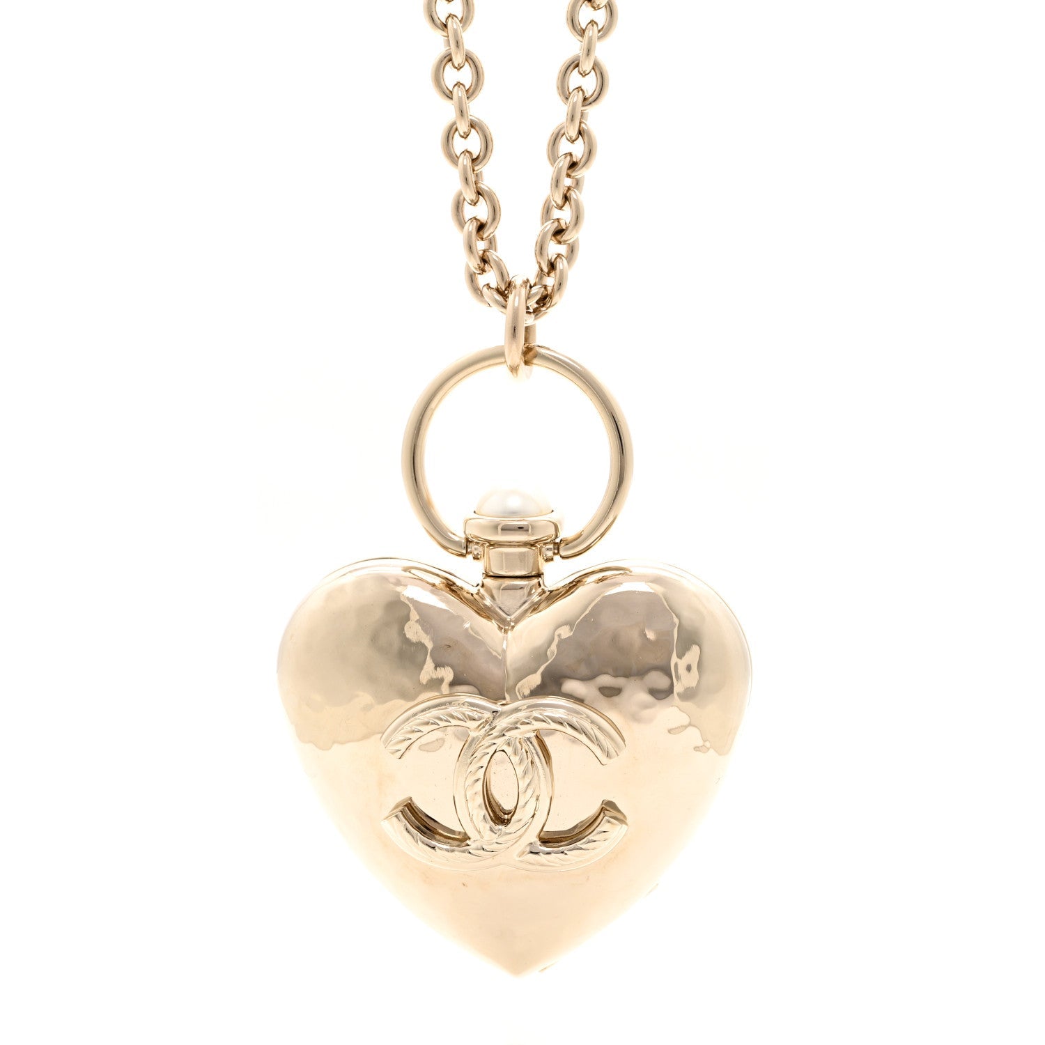 Metal CC Heart Locket Necklace Gold