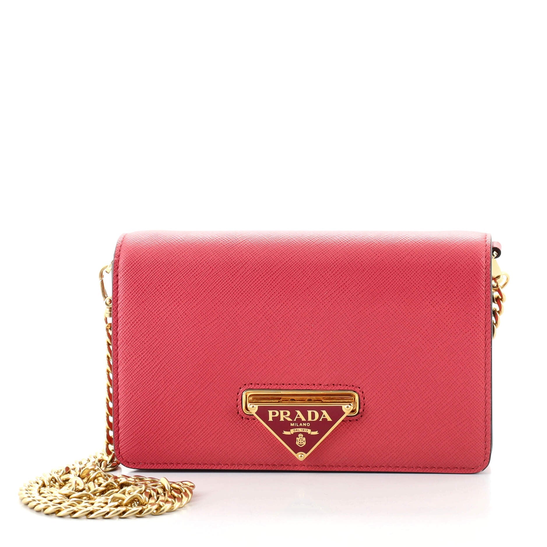 Flip Lock Wallet on Chain Clutch Saffiano Leather Small