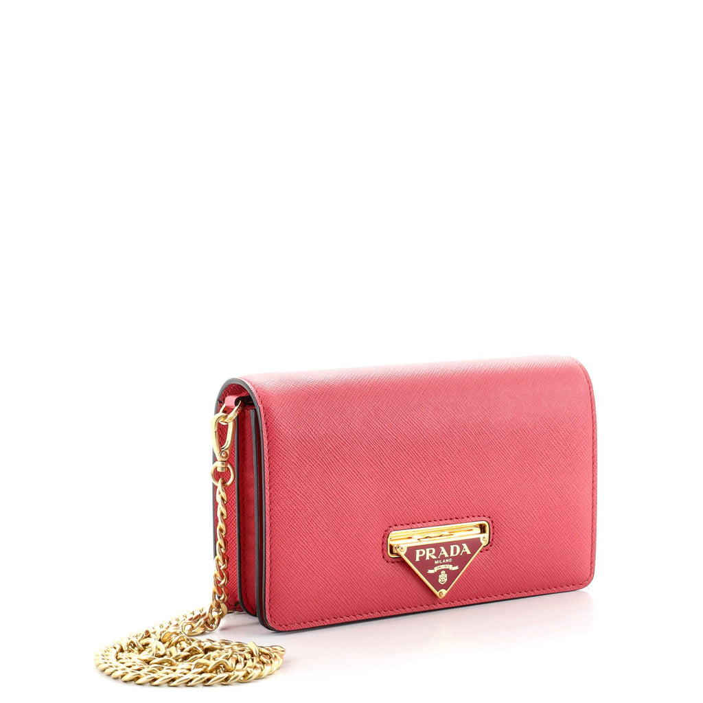 Flip Lock Wallet on Chain Clutch Saffiano Leather Small