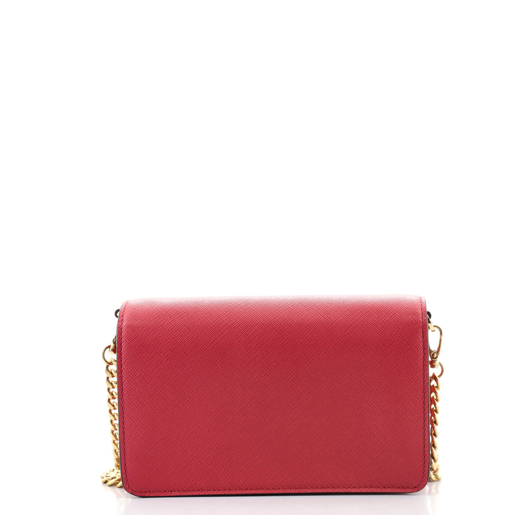 Flip Lock Wallet on Chain Clutch Saffiano Leather Small