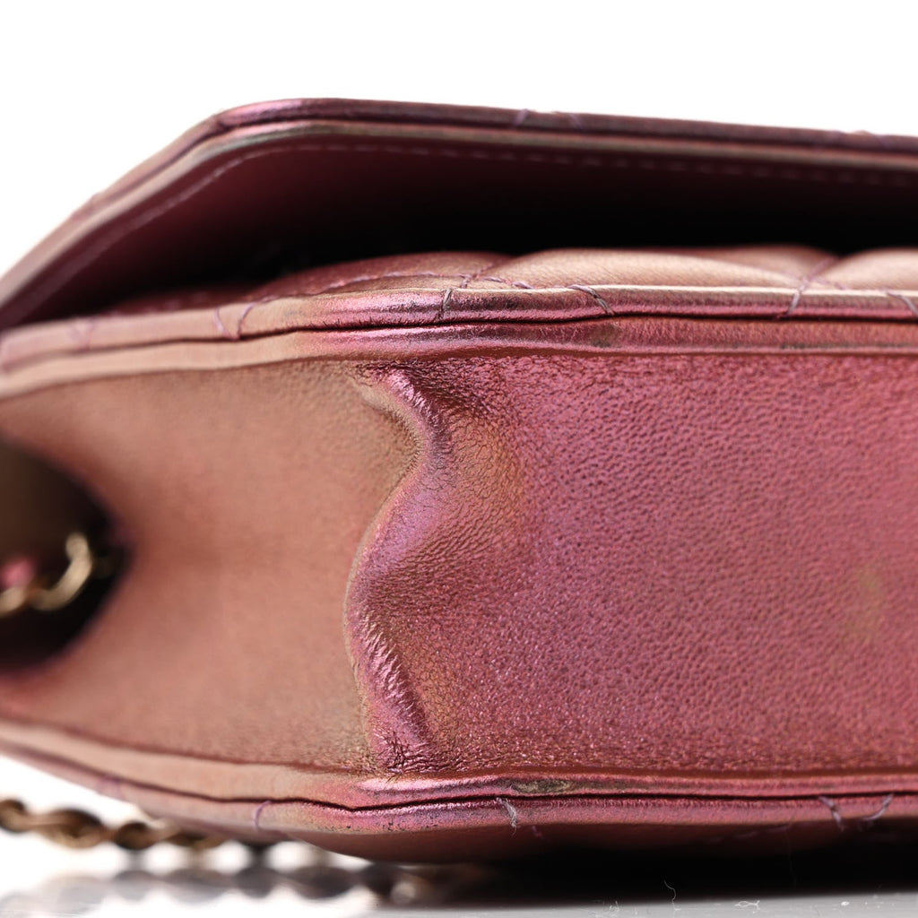 Iridescent Lambskin Quilted Wallet On Chain WOC Purple