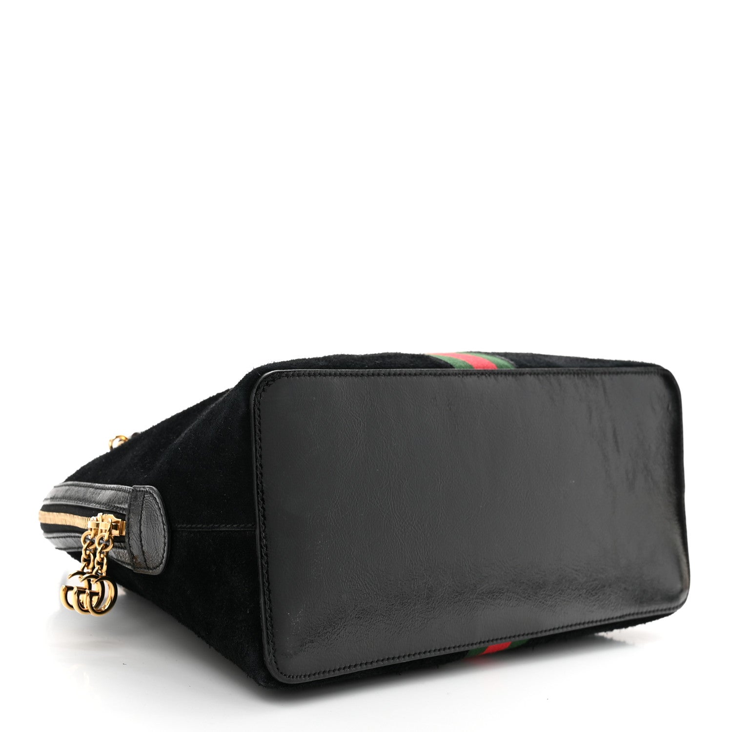 Suede Patent GG Web Medium Ophidia Top Handle Dome Bag Black