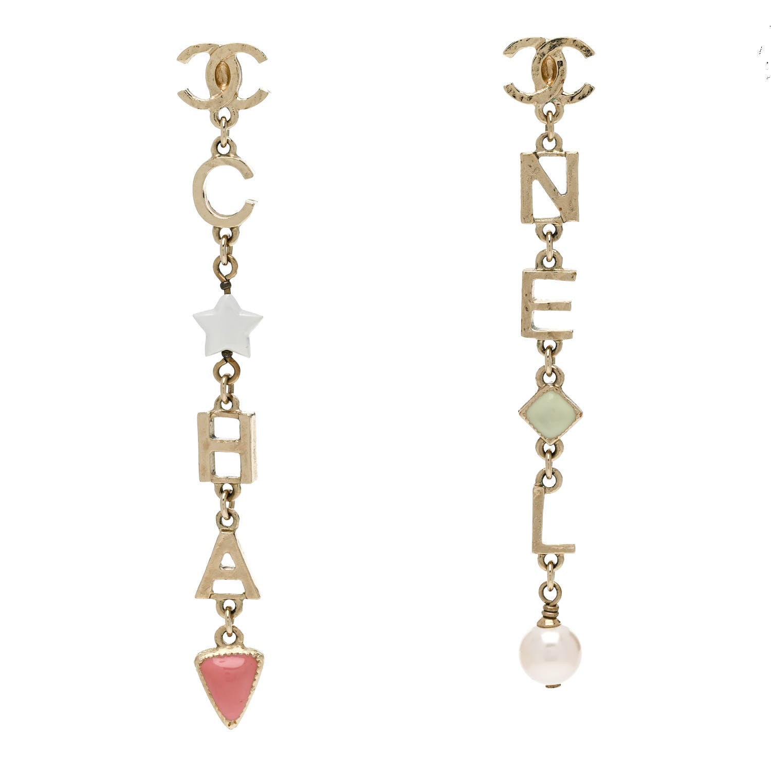 Enamel Pearl CC Cha-Nel Drop Earrings Gold
