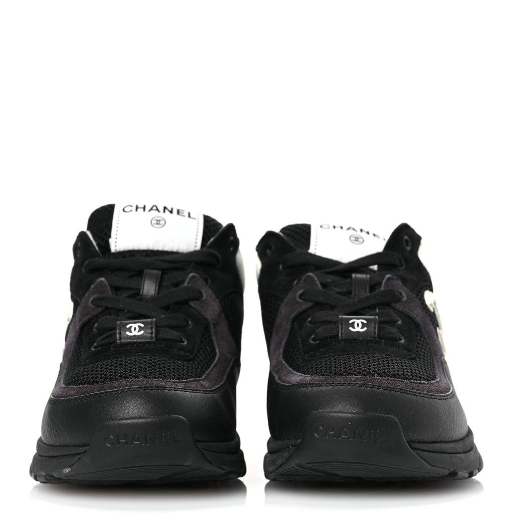 Mesh Suede Grained Calfskin Womens CC Sneakers 37 Black White