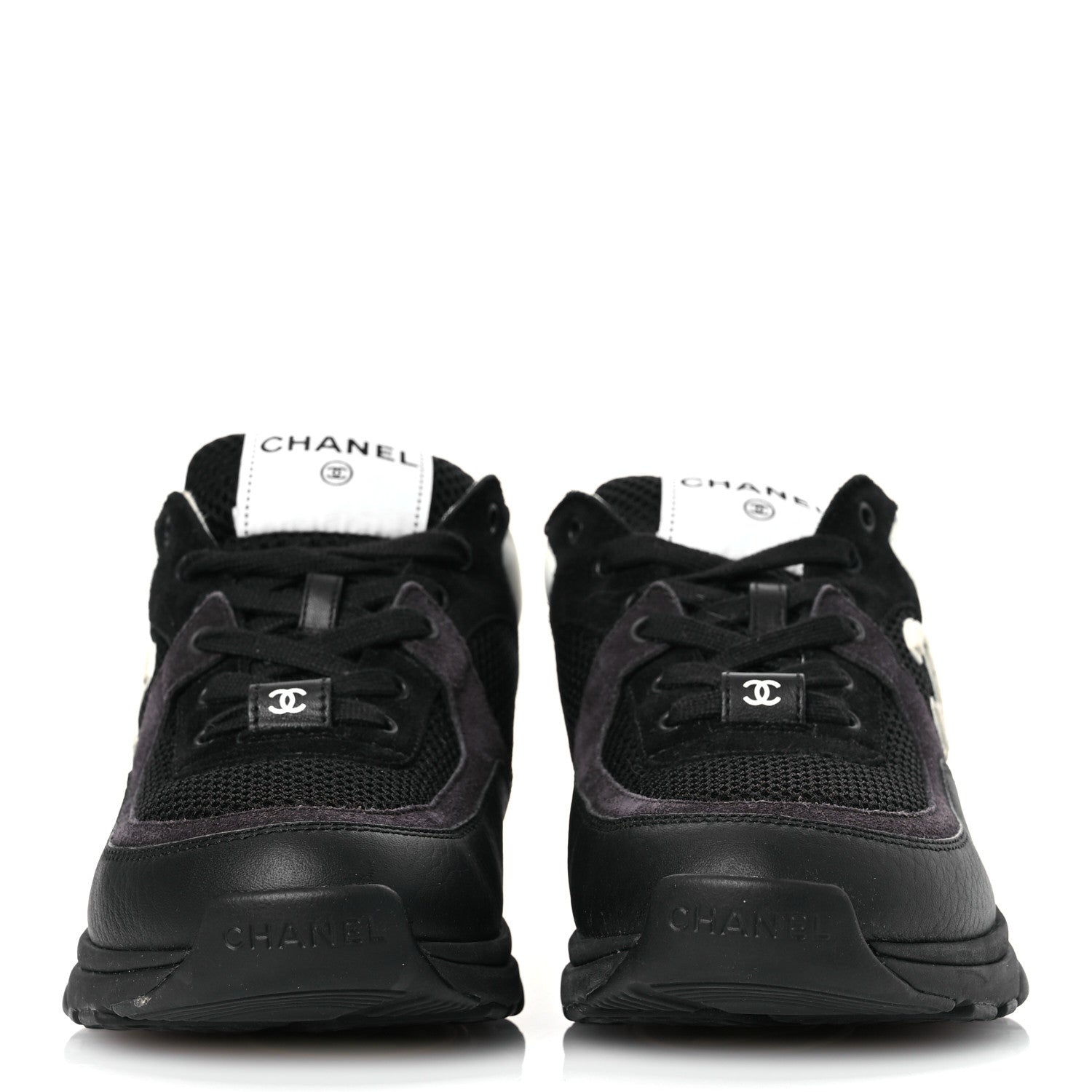 Mesh Suede Grained Calfskin Womens CC Sneakers 37 Black White