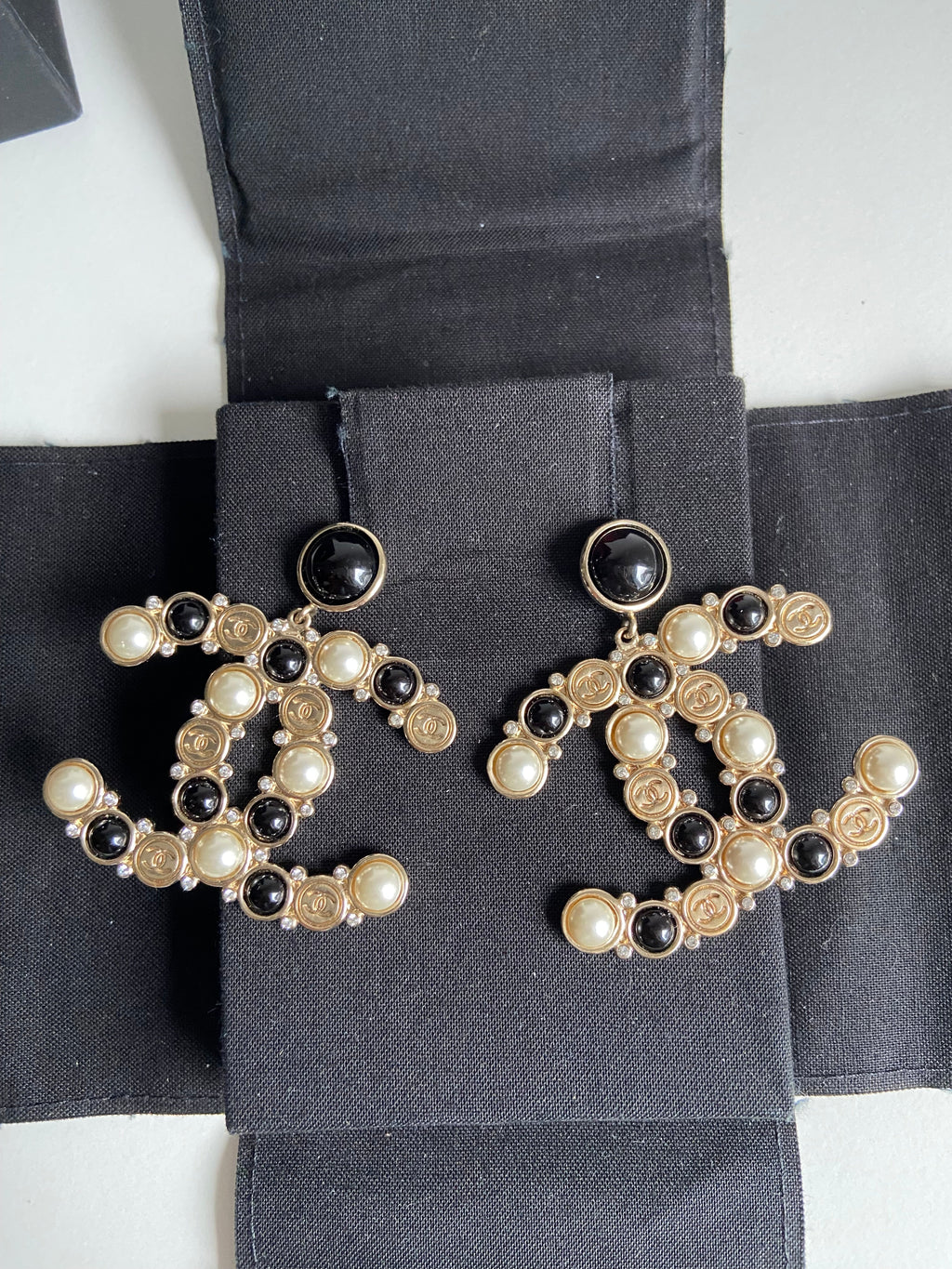 Chanel Double CC Classic Black and White Earrings