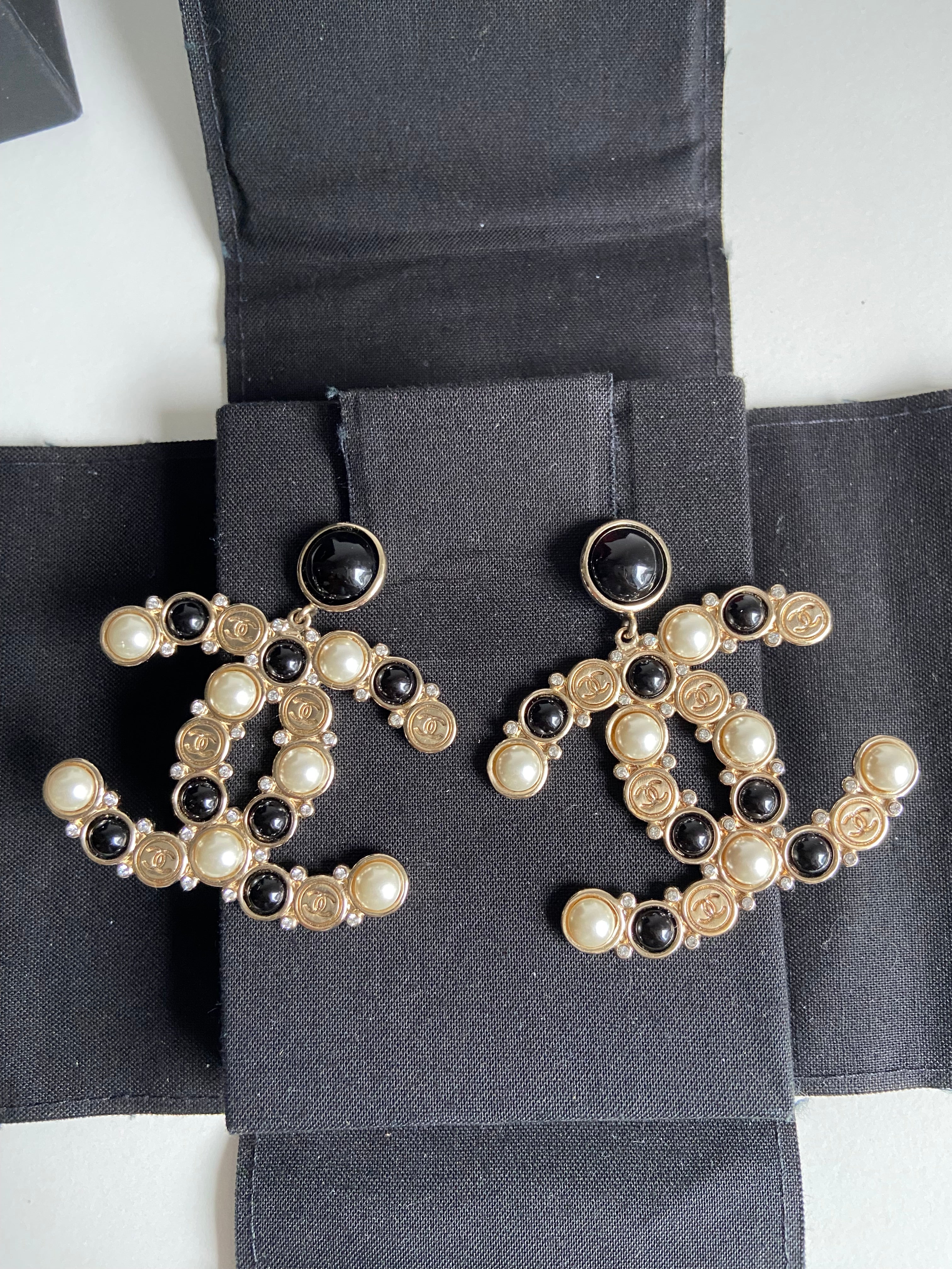 Chanel Double CC Classic Black and White Earrings