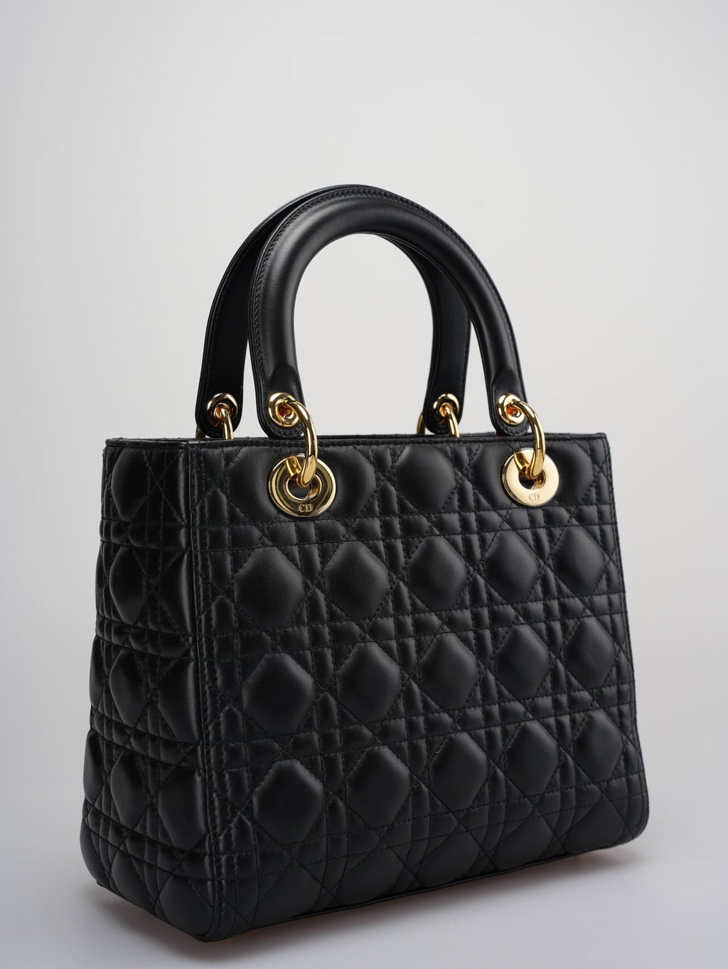Christian Dior Black Medium Bag in Cannage Lambskin Leather with Gold Hardware