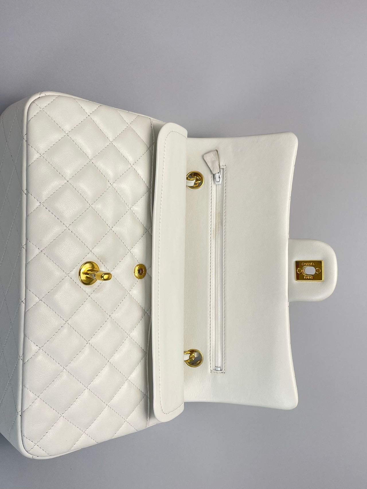 Chanel  Vinateg White Classic Flap Bag  with Gold Hardware