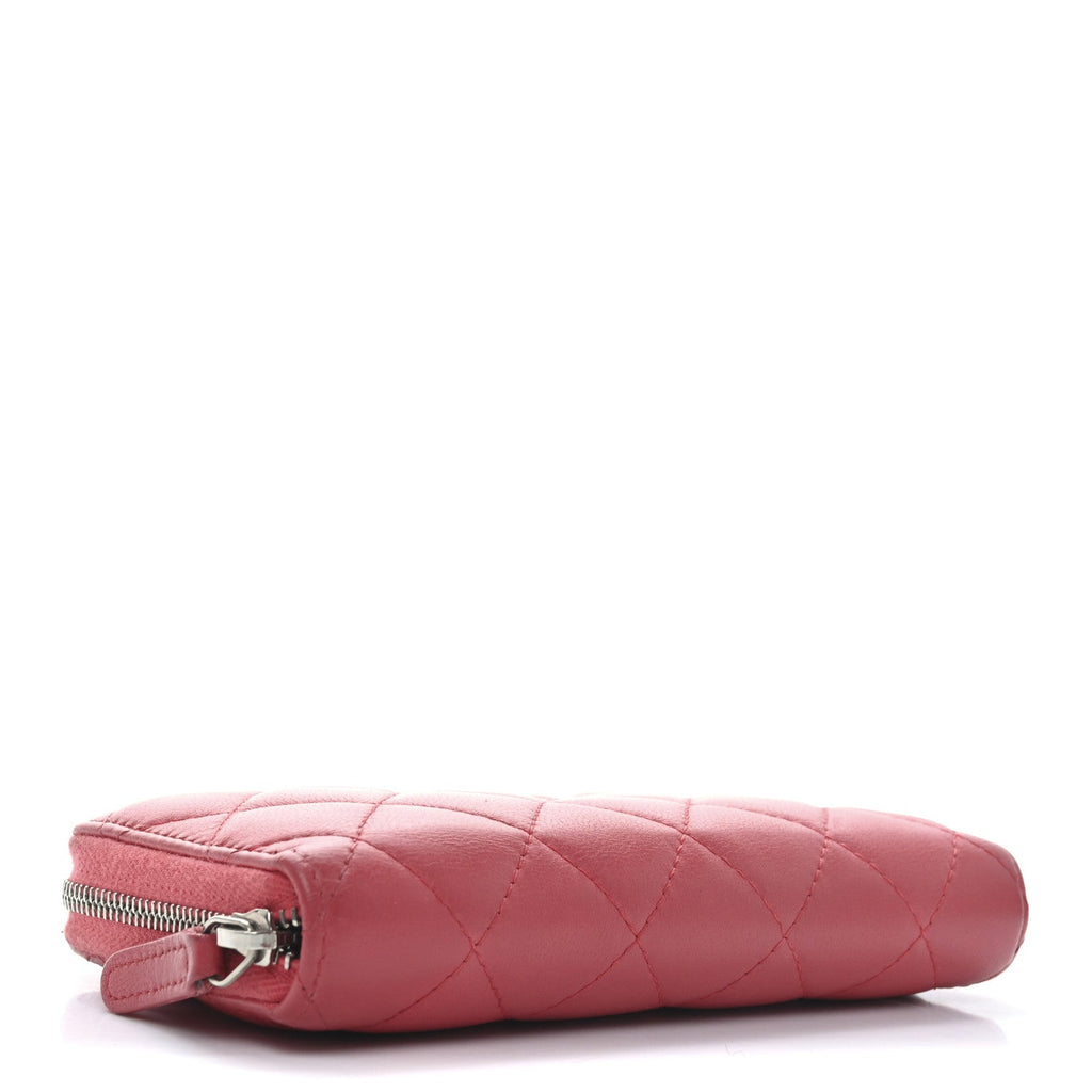 Lambskin Quilted Small Zip Around Wallet Pink