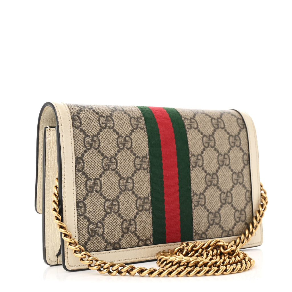 GG Supreme Monogram Web Queen Margaret Chain Wallet White