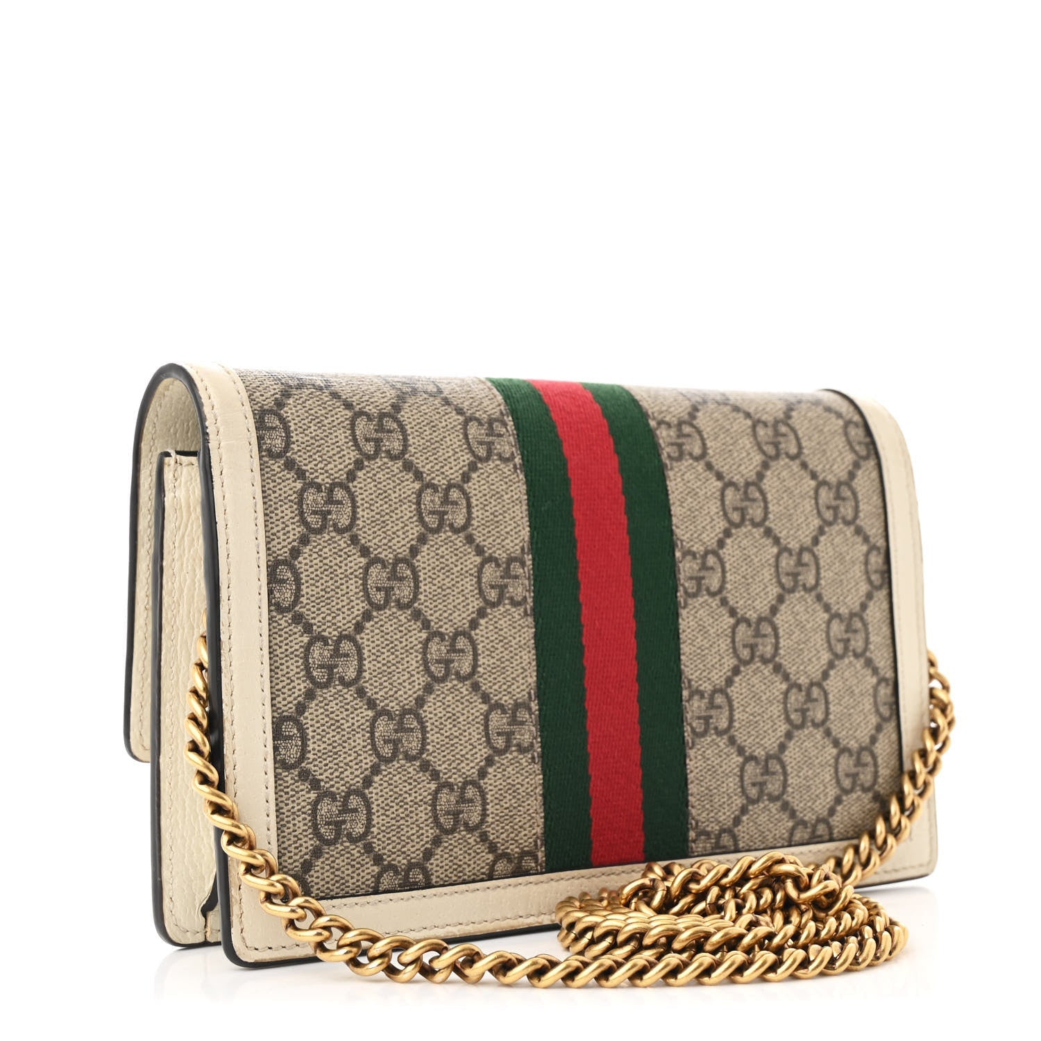 GG Supreme Monogram Web Queen Margaret Chain Wallet White