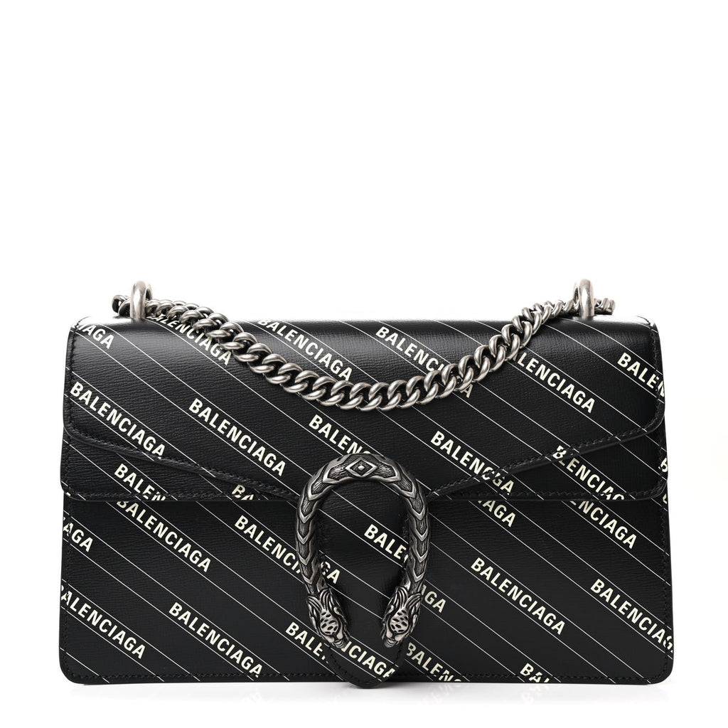 X BALENCIAGA Calfskin Logo Print Small Dionysus Shoulder Bag Black