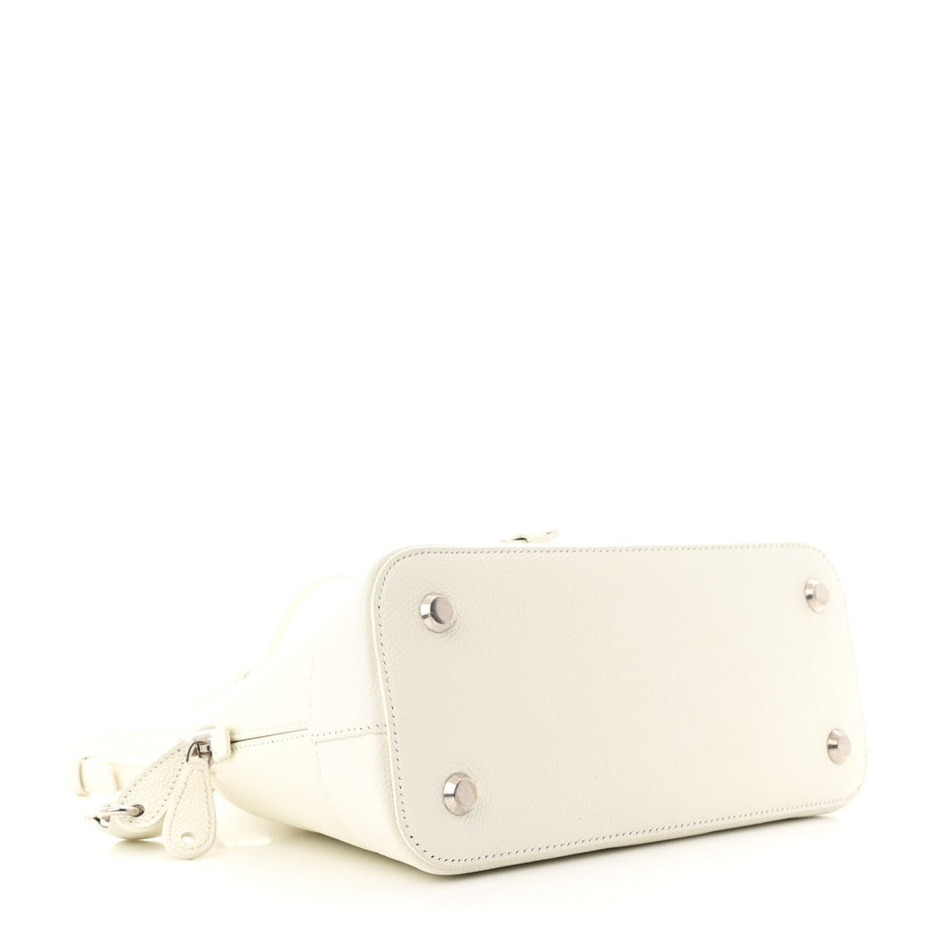 Signature Grained Calfskin Logo S Ville Top Handle Bag White Black