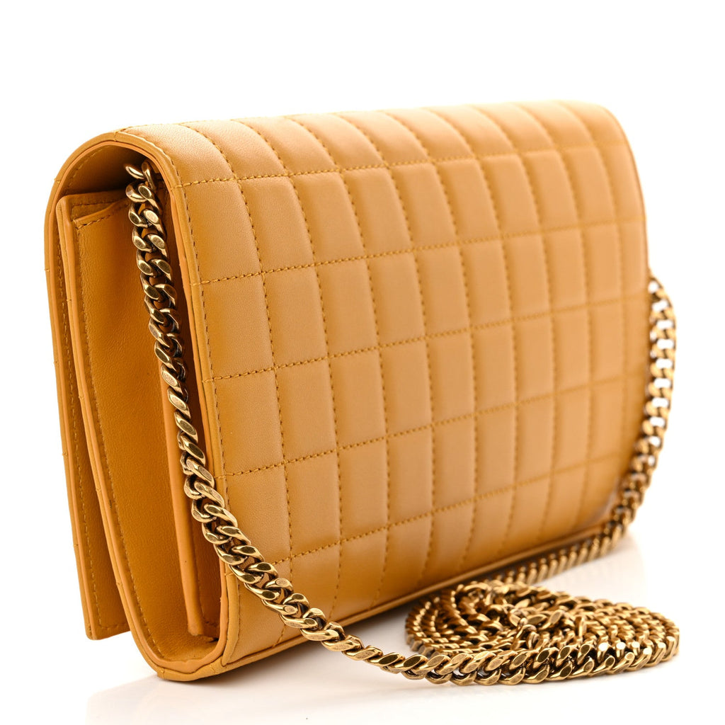 Lambskin Carre Quilted Cassandre Chain Wallet Saffran