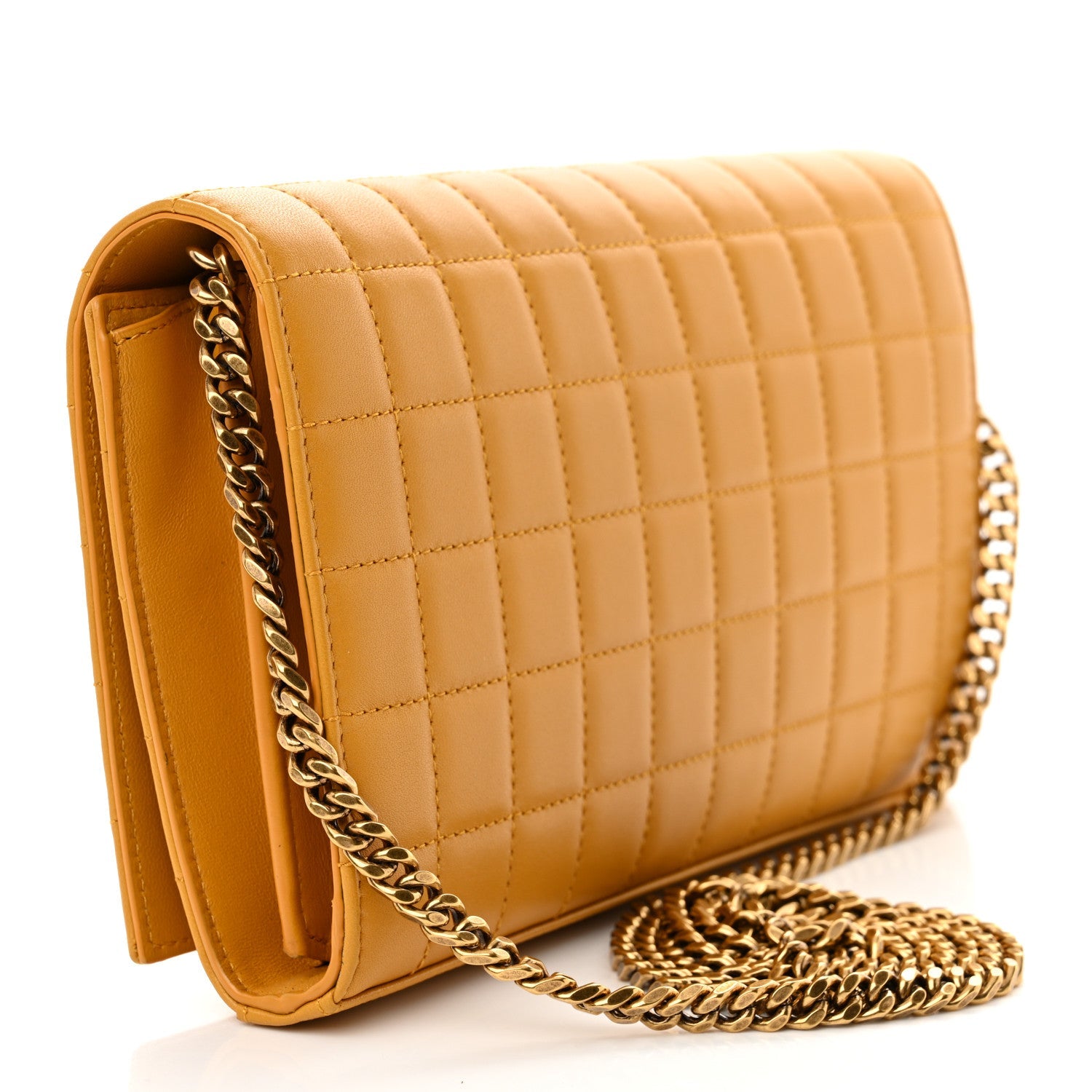 Lambskin Carre Quilted Cassandre Chain Wallet Saffran
